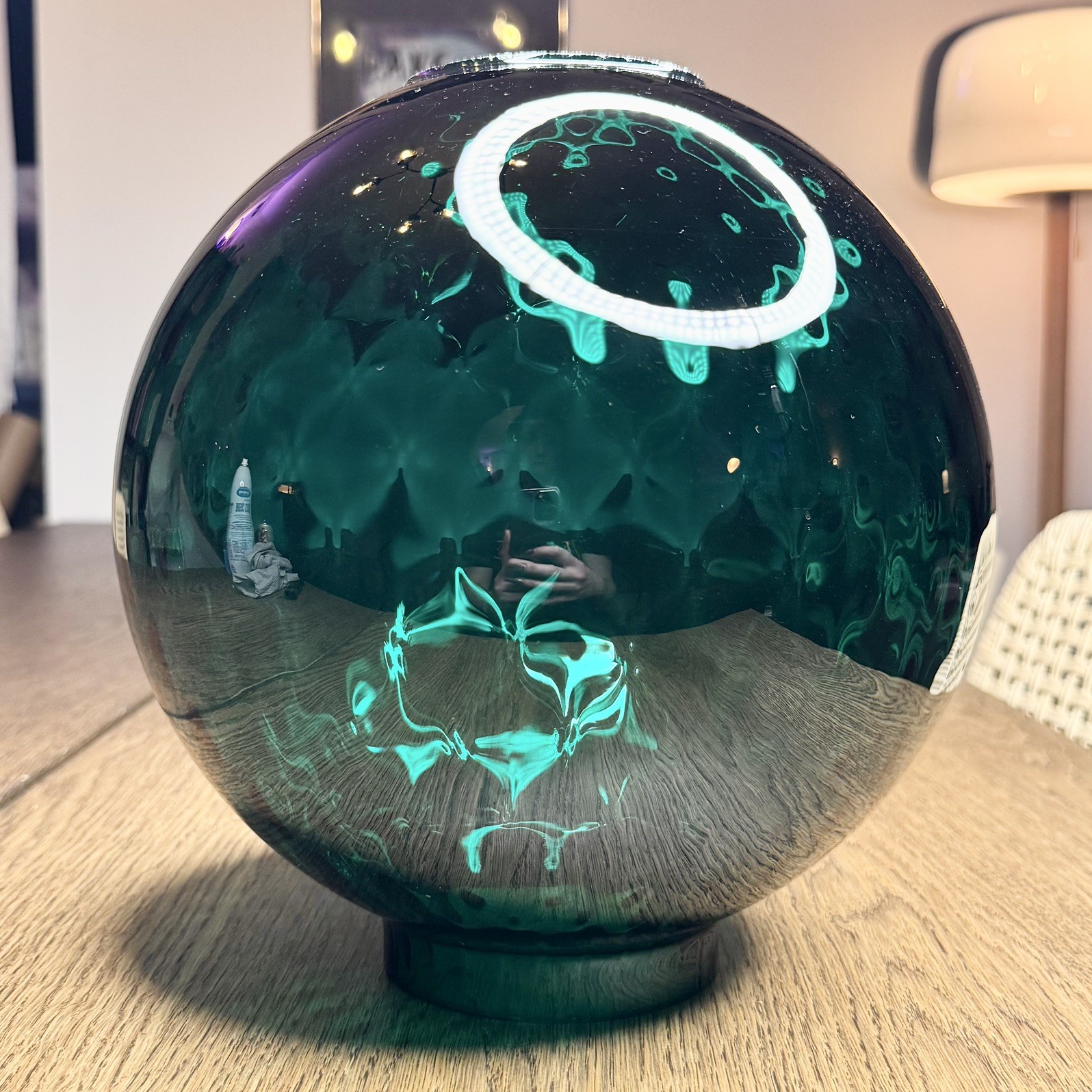Antique Hand Blown Teal Forest Green Glass Globe Orb Oil Lamp Shade 10” Large