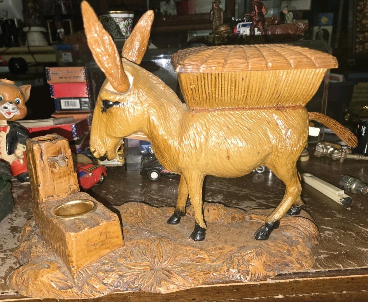 Vtg ORNATE Hard Plastic Mechanical Donkey Mule Cigarette Dispenser Works FRANCE 