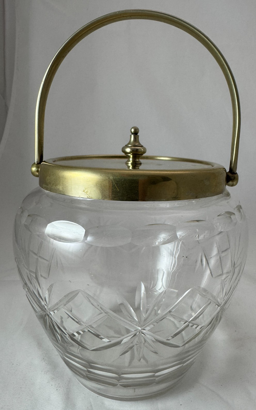Vintage Cut Glass Biscuit Barrel With Silver Plated Lid And Handle