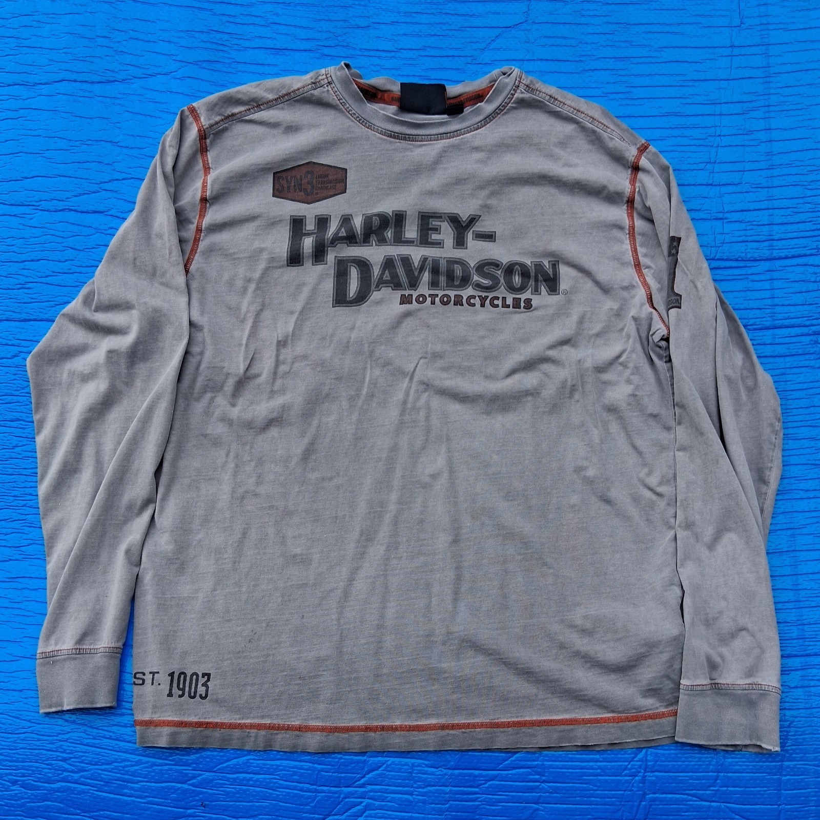 Harley-Davidson Men’s Gray Long Sleeve T-Shirt Est. 1903 Graphic Size XL