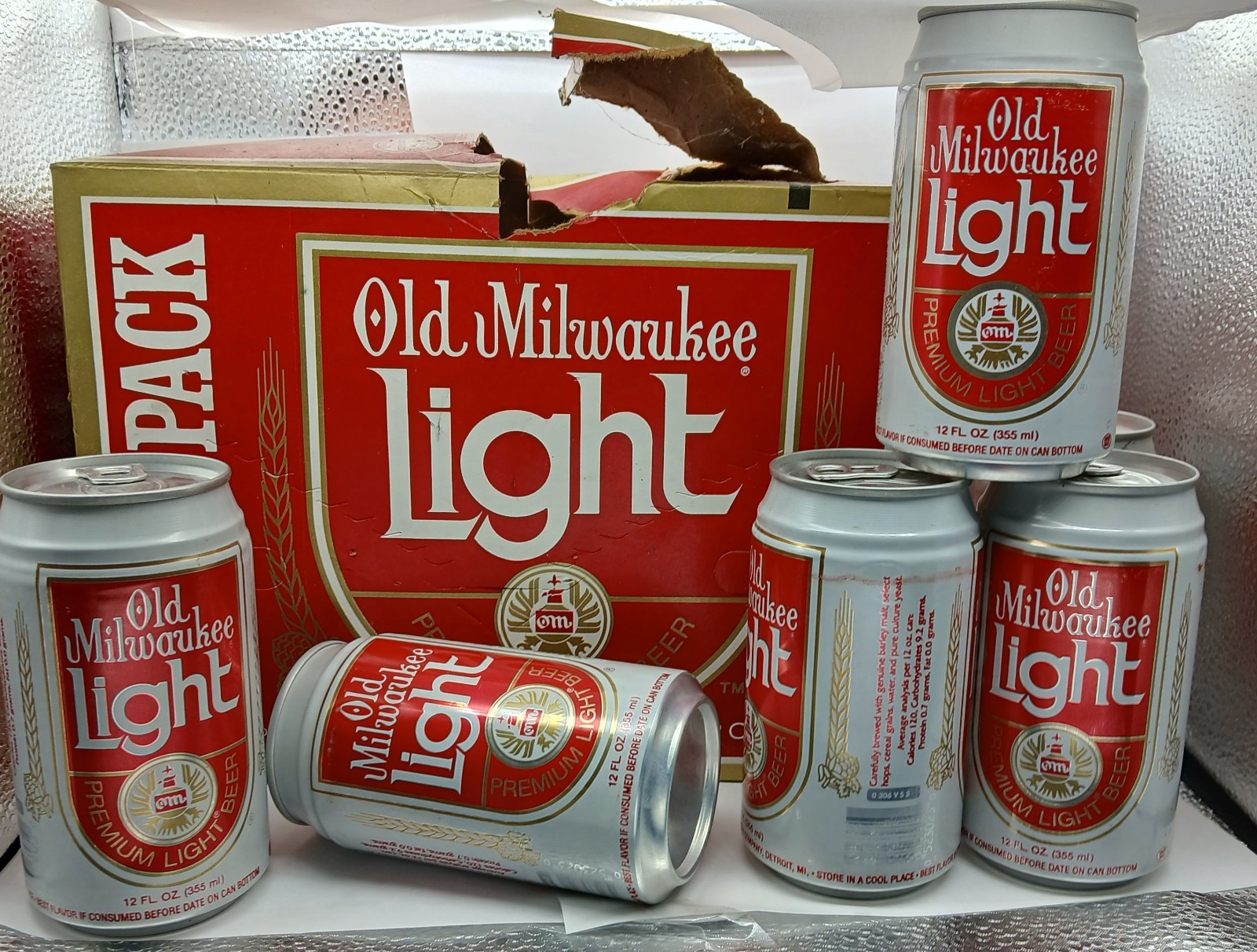 Vintage 80s Old Milwaukee Light Beer Cans 12 Pack Carboard Holder 