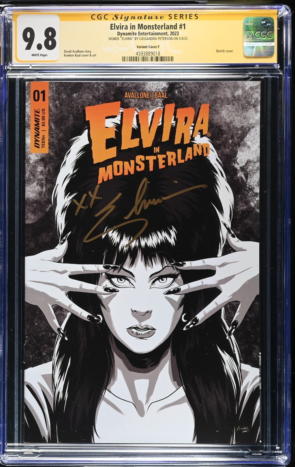 Elvira In Monsterland #1 1:10 Baal Virgin B&W CGC 9.8 SIGNED Cassandra Peterson