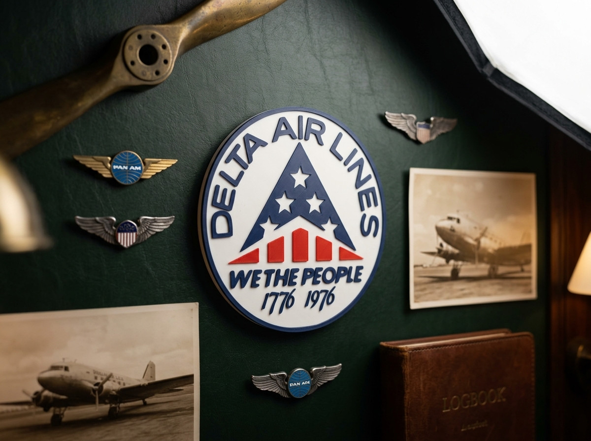Delta Air Lines Bicentennial 1776–1976 We The People 3D Wall Shelf Desk Sign Delta Air Lines Bicentennial 1776–1976 We The People 3D Wall Shelf Desk Sign