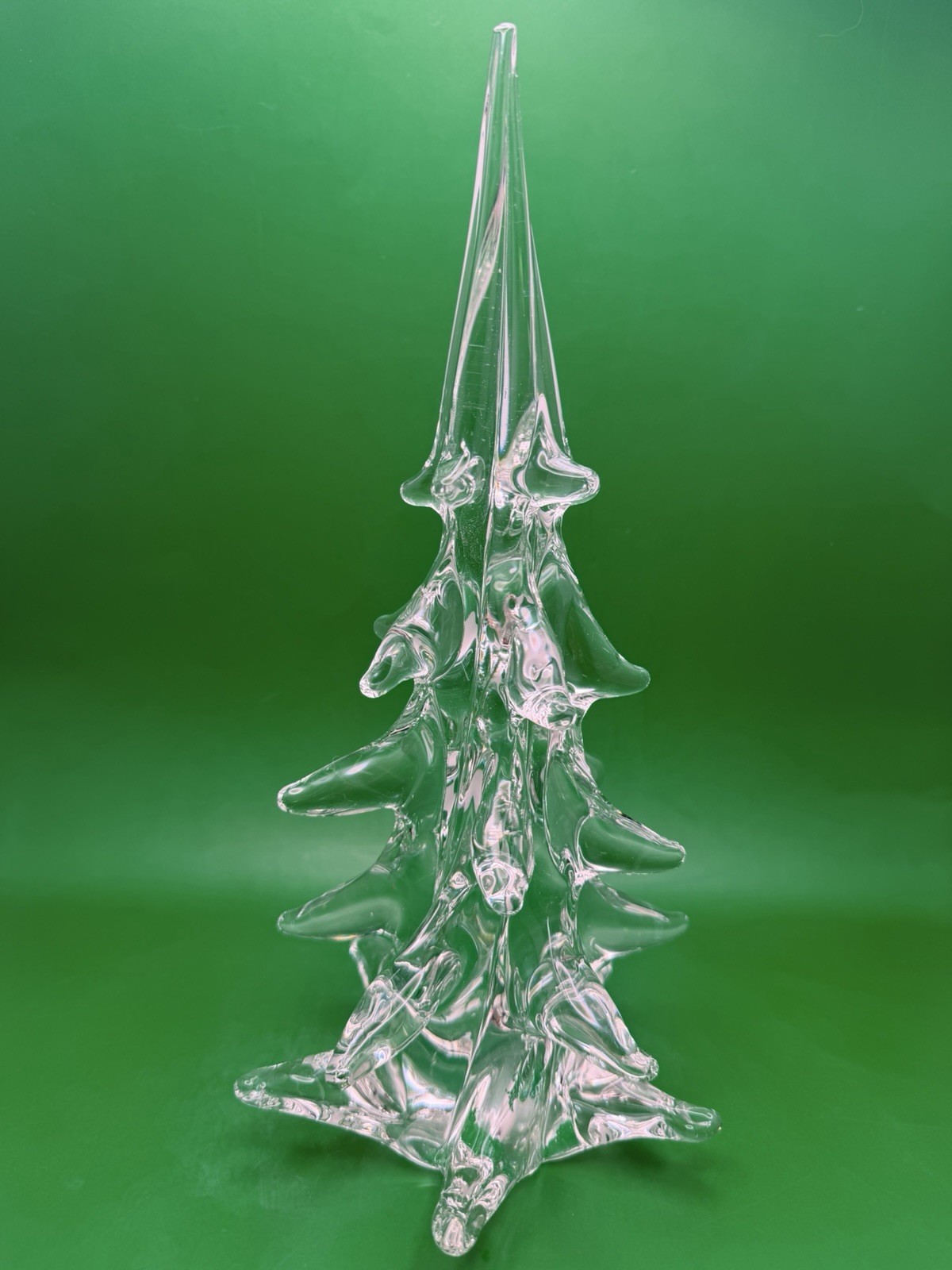 Vintage Clear Heavy Crystal Glass Christmas Tree Holiday Decor 12” Twisted Top