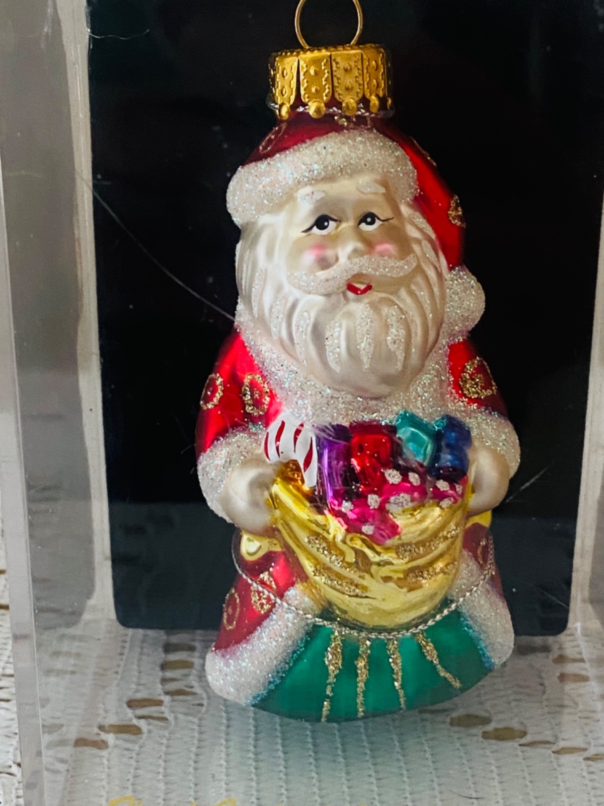 vintage hand blown glass santa ornament in original box