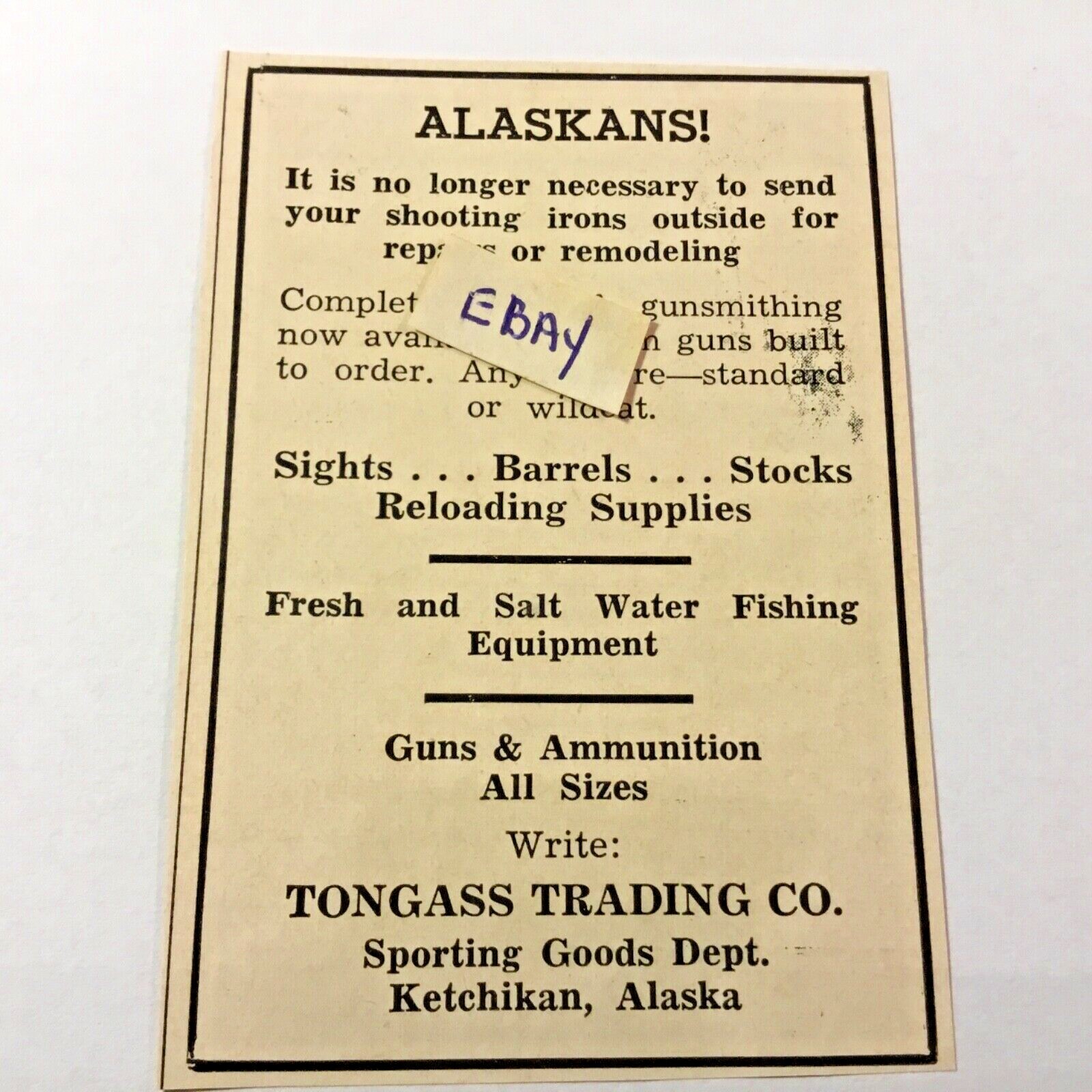 Tongass Trading Co. Ketchikan, Alaska. 1952 Ad.