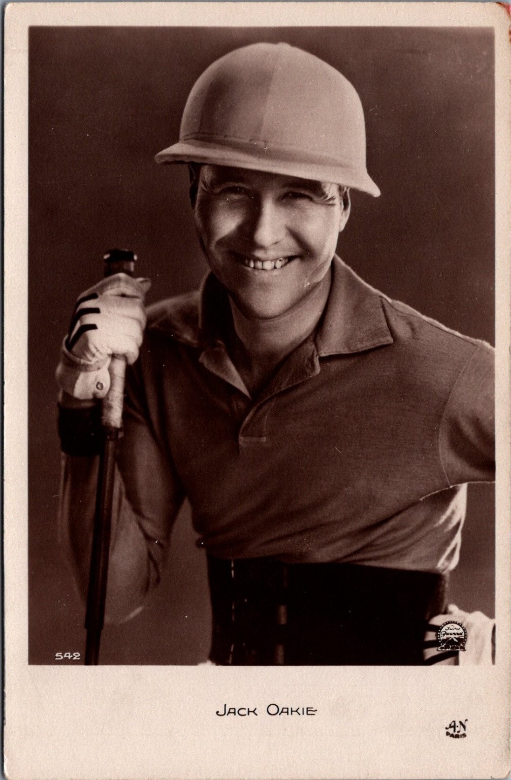 JACK OAKIE Actor RPPC Polo Helmet Golf Club AN Paris Vintage 1930s Postcard