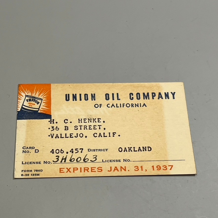 RARE 1937 Union Oil Company of California Triton Credit Card Original Advertise RARE 1937 Union Oil Company of California Triton Credit Card Original Advertise