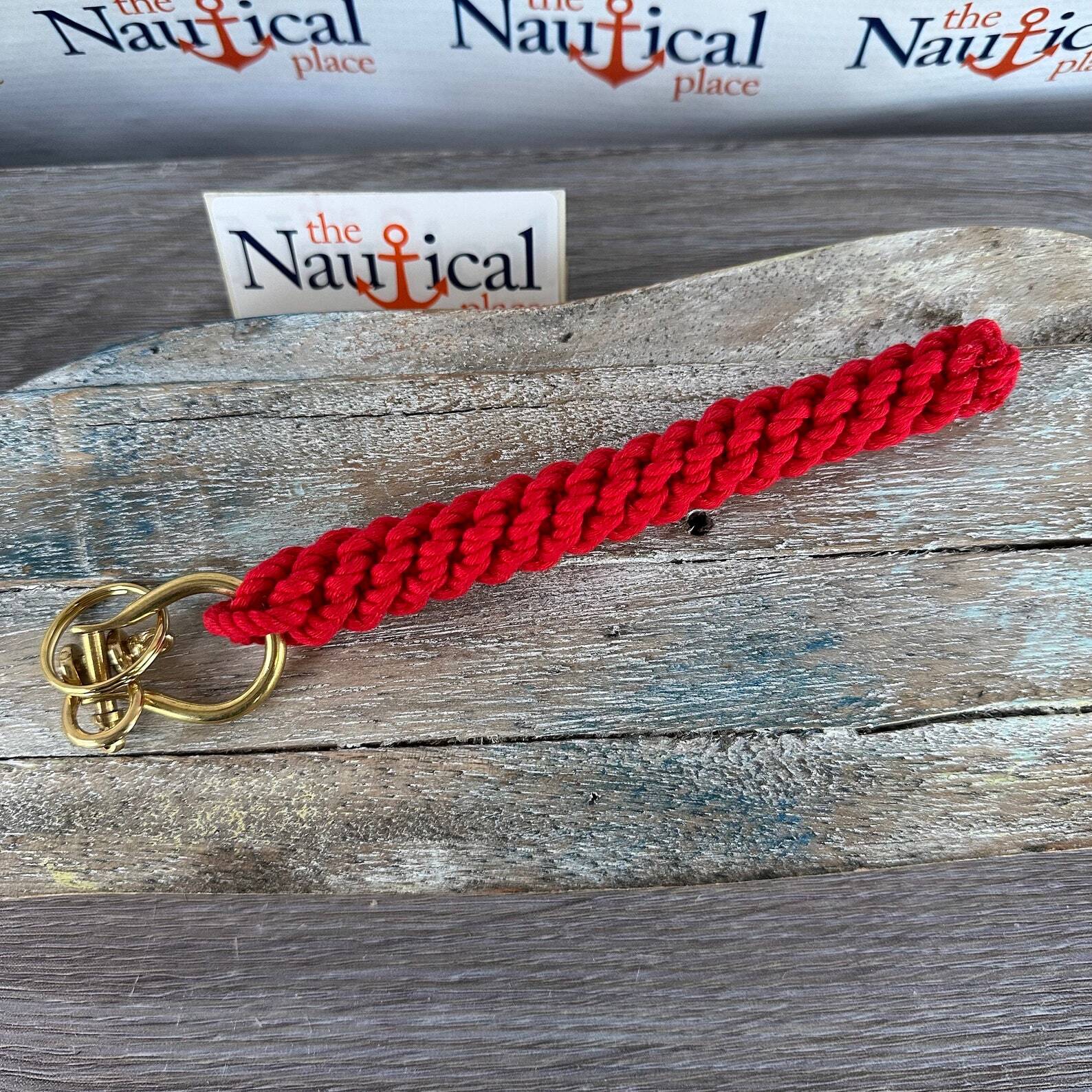 Hand Tied Rope Bell Pull w/ 2 Brass Shackles, Red, Navy Blue, Bright White