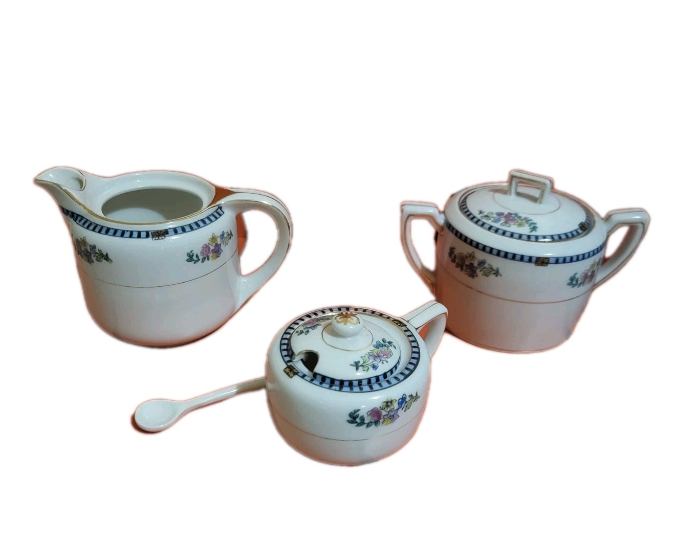 Vintage Noritake Sheridan 3 Piece Sugar Bowl Tea Set with Lid & Spoon 