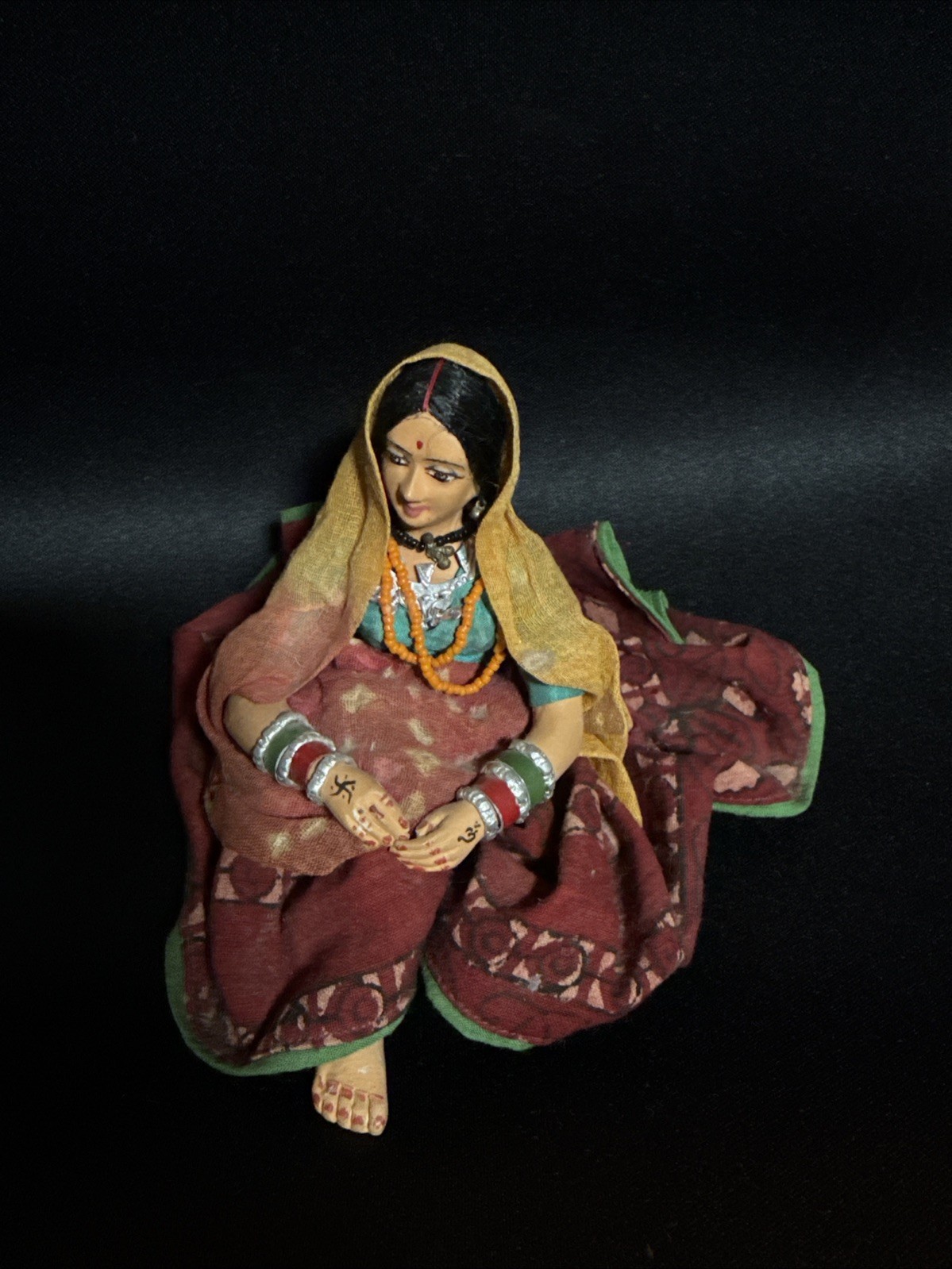 Vintage Handmade Seatedwoman Doll Rajasthani Folk Art Figurine 