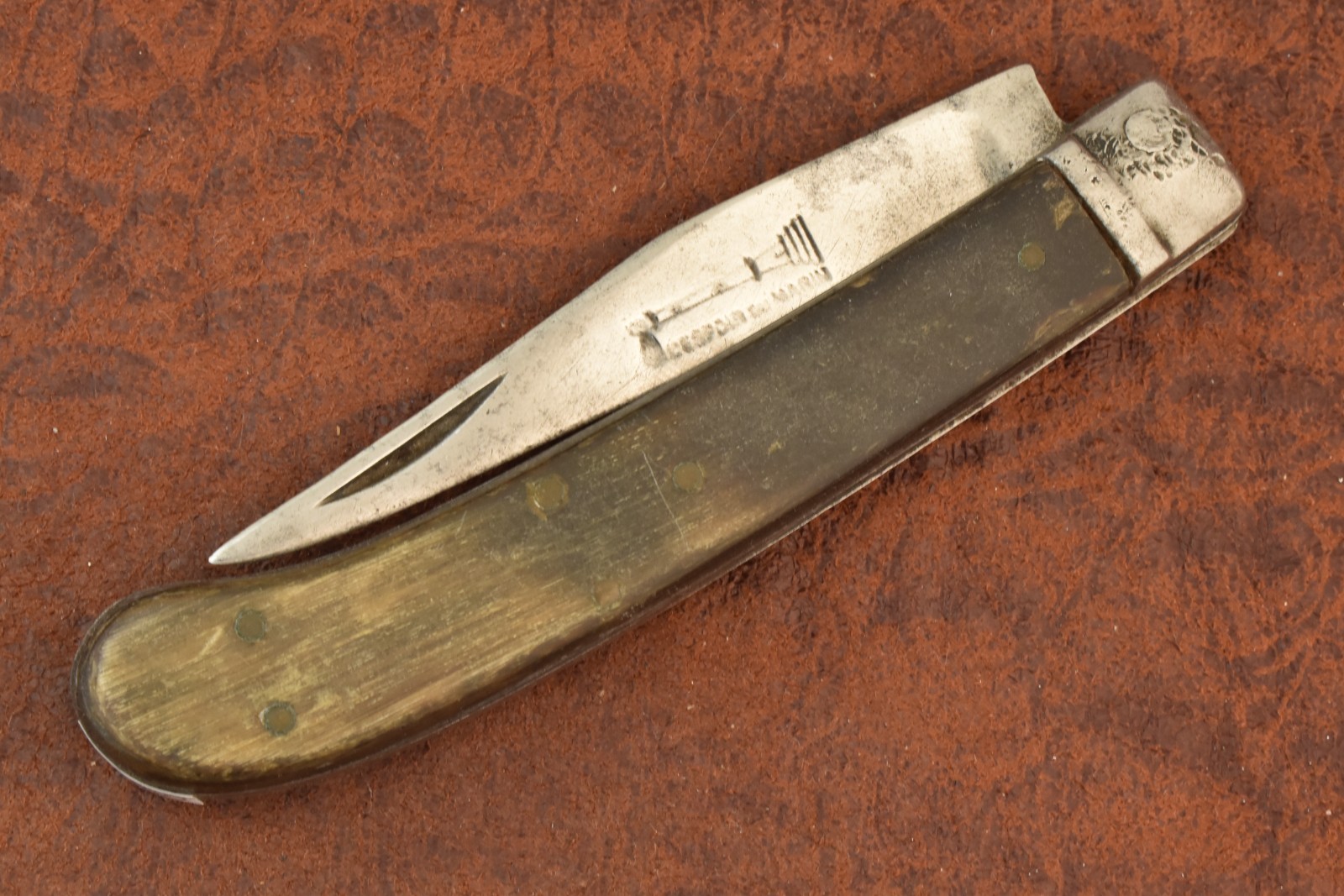 VINTAGE MARIN SMOOTH OX HORN JUMBO SADDLEHORN KNIFE (25055)