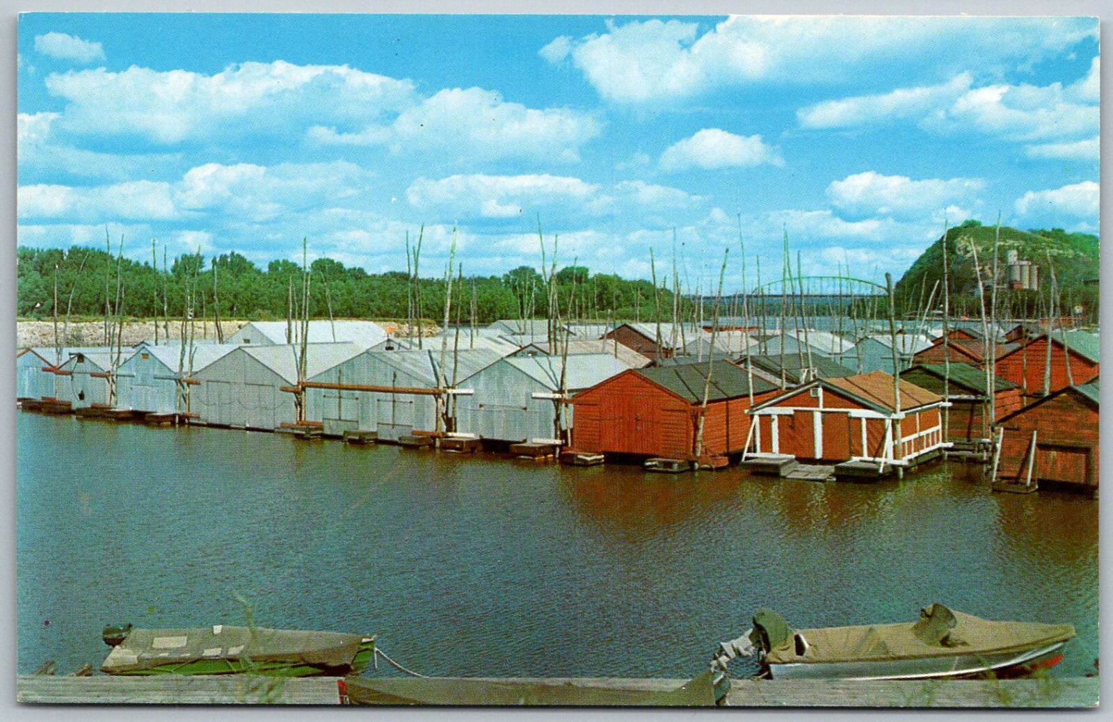 Mississippi River 1950s Postcard Floating Boat Booms