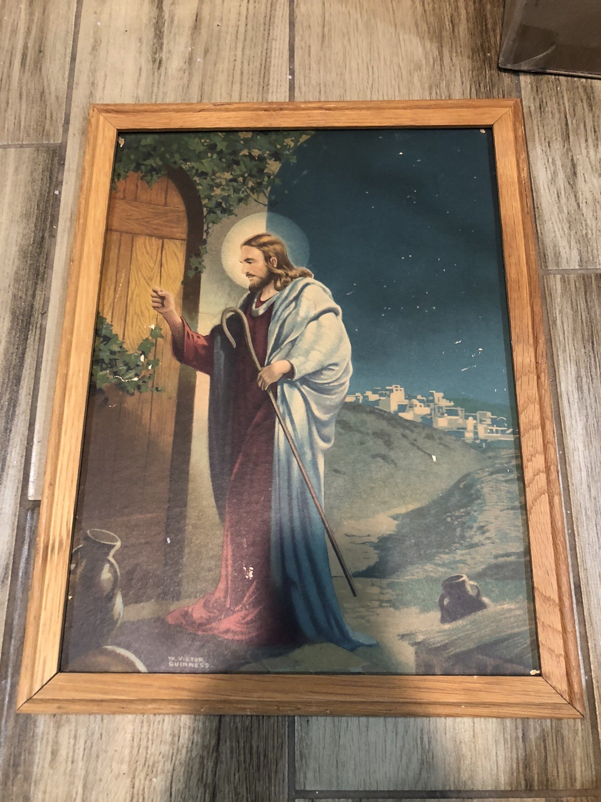 Vintage Jesus Knocking On Door Framed