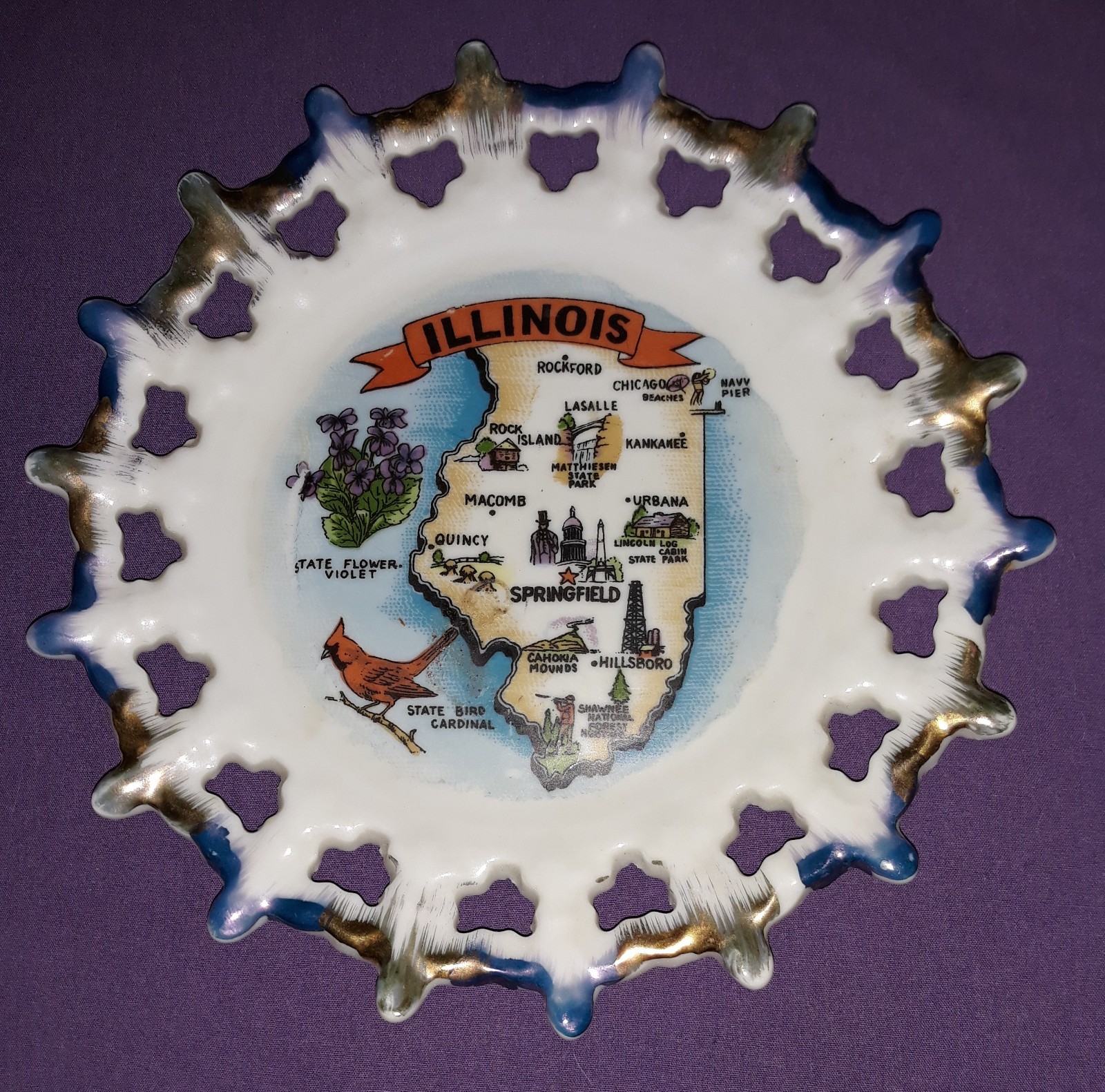 ILLINOIS RETICULATED COLLECTORS PLATE LUGENE’S JAPAN 5” VINTAGE MINT