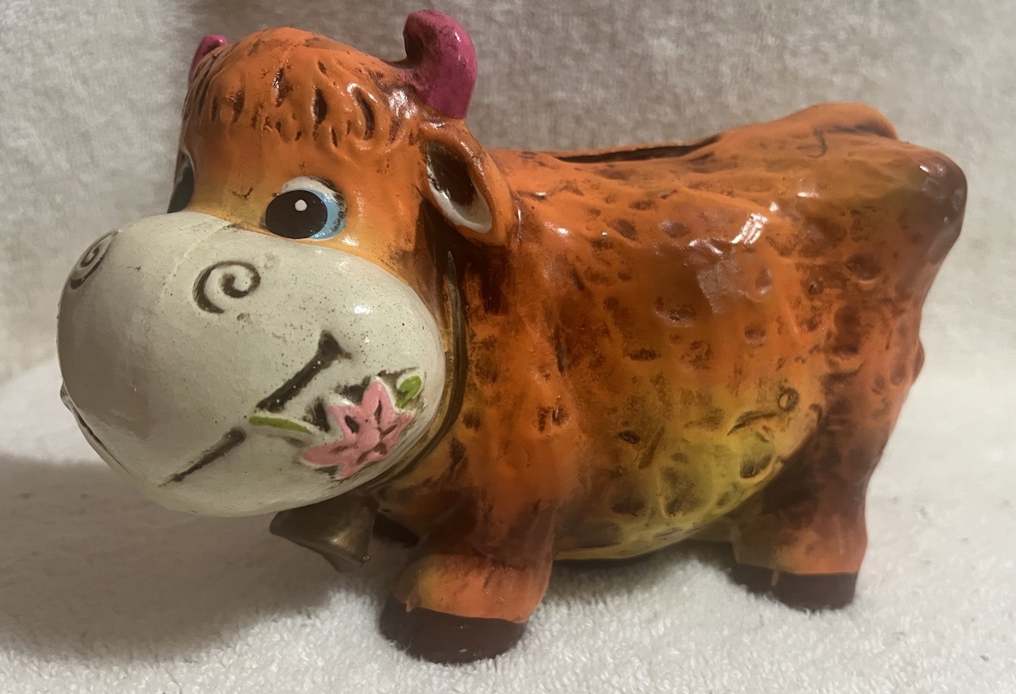 Vintage Ceramic Cow-steer  Coin Bank Colorful