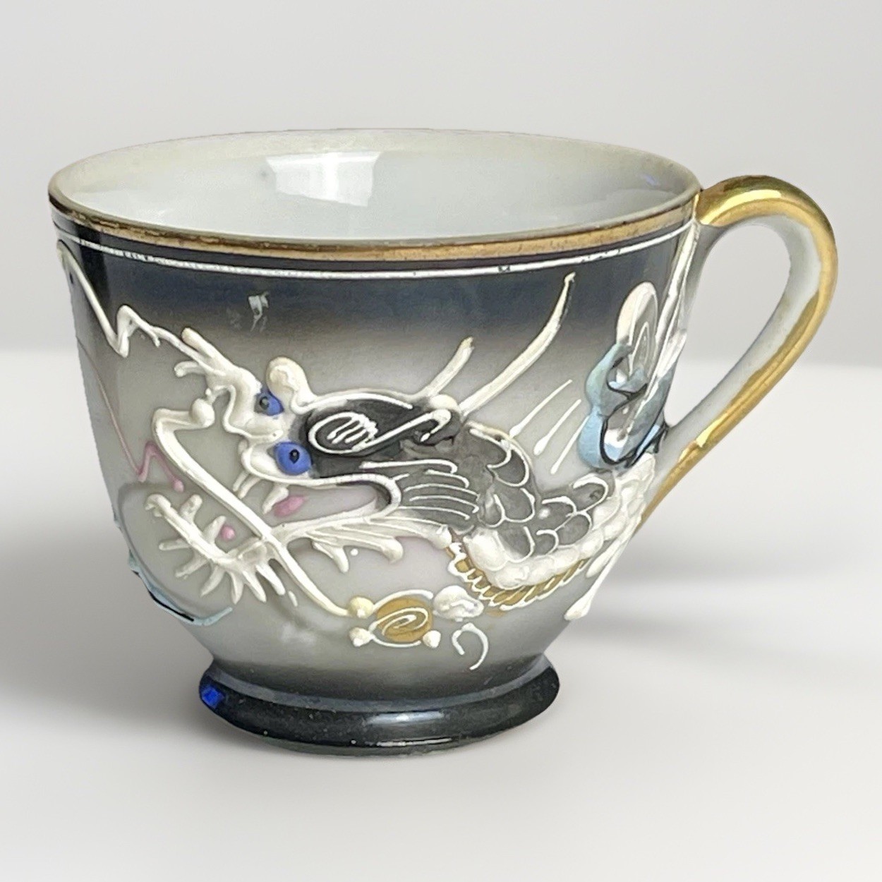 Vintage Moriage Dragonware Lithophane Left-Facing Geisha Demitasse Tea Cup