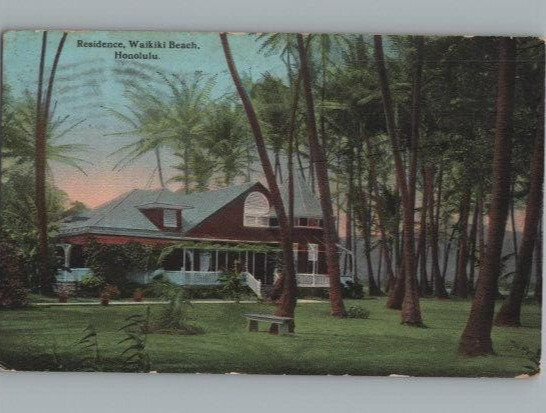 Residence Waikiki Beach Honolulu Hawaii TH Island Postcard 1915