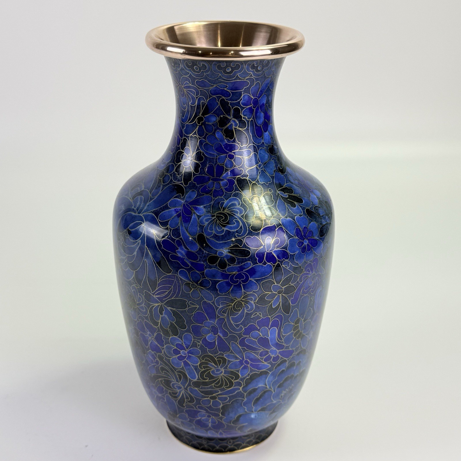 Chinese Cloisonné Jingtai Indigo Vase Flower Pattern Copper Antique Collection