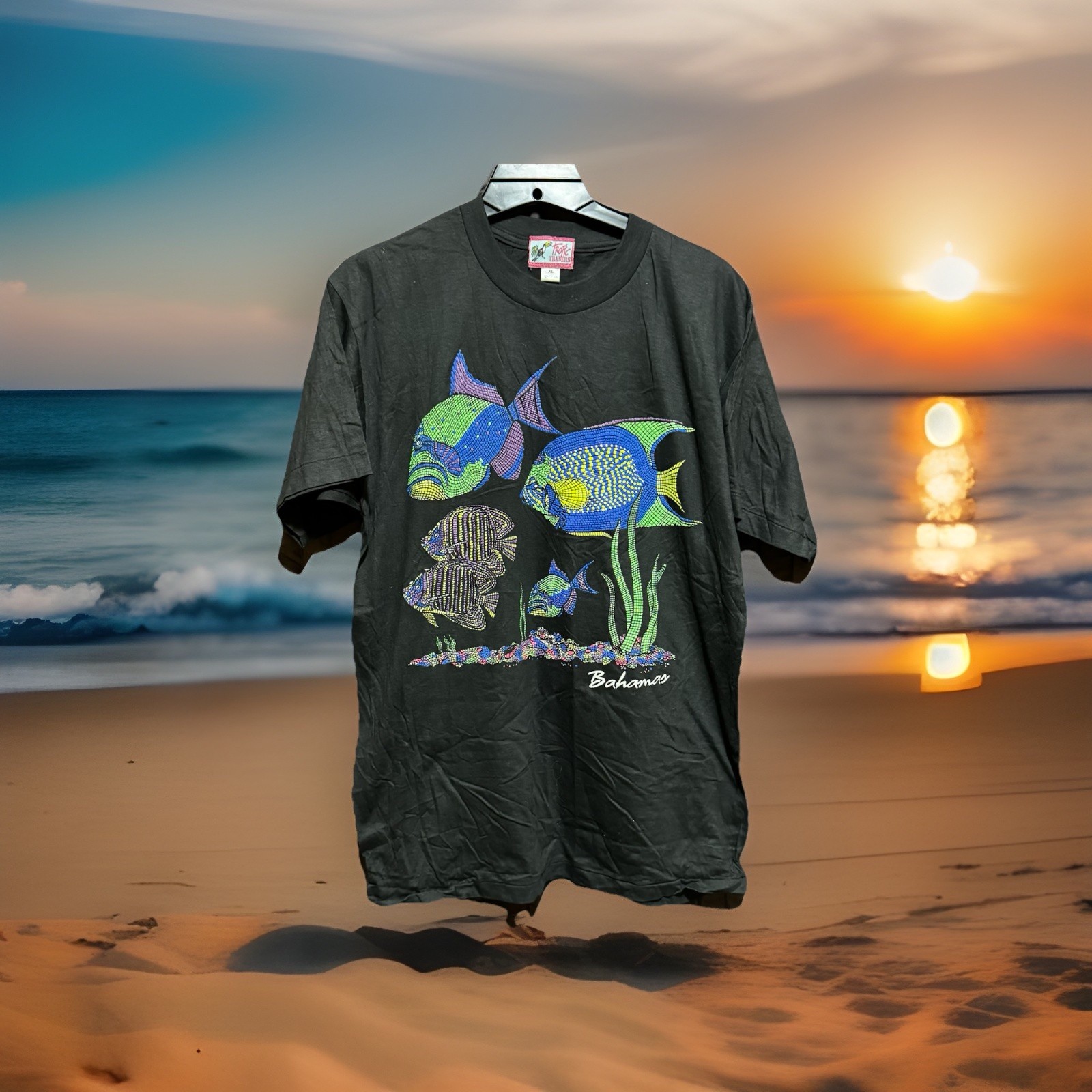 Tropic Traders Bahamas Souvenir Shirt XL Neon Puffy Paint Single Stitch Vtg 90’s