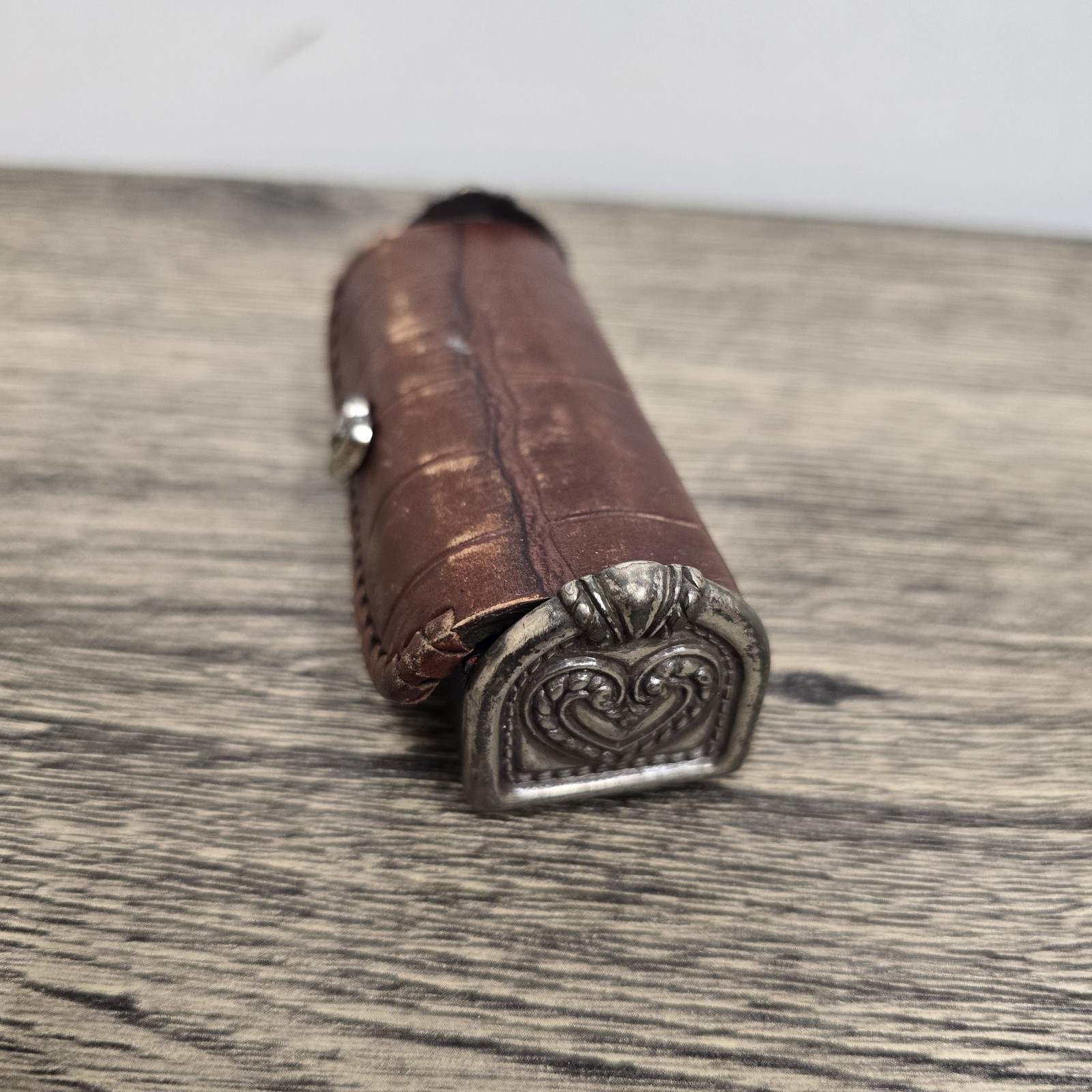 Vintage Brighton Lipstick Case Tube Holder Brown Leather Mirror Silver Heart Vintage Brighton Lipstick Case Tube Holder Brown Leather Mirror Silver Heart