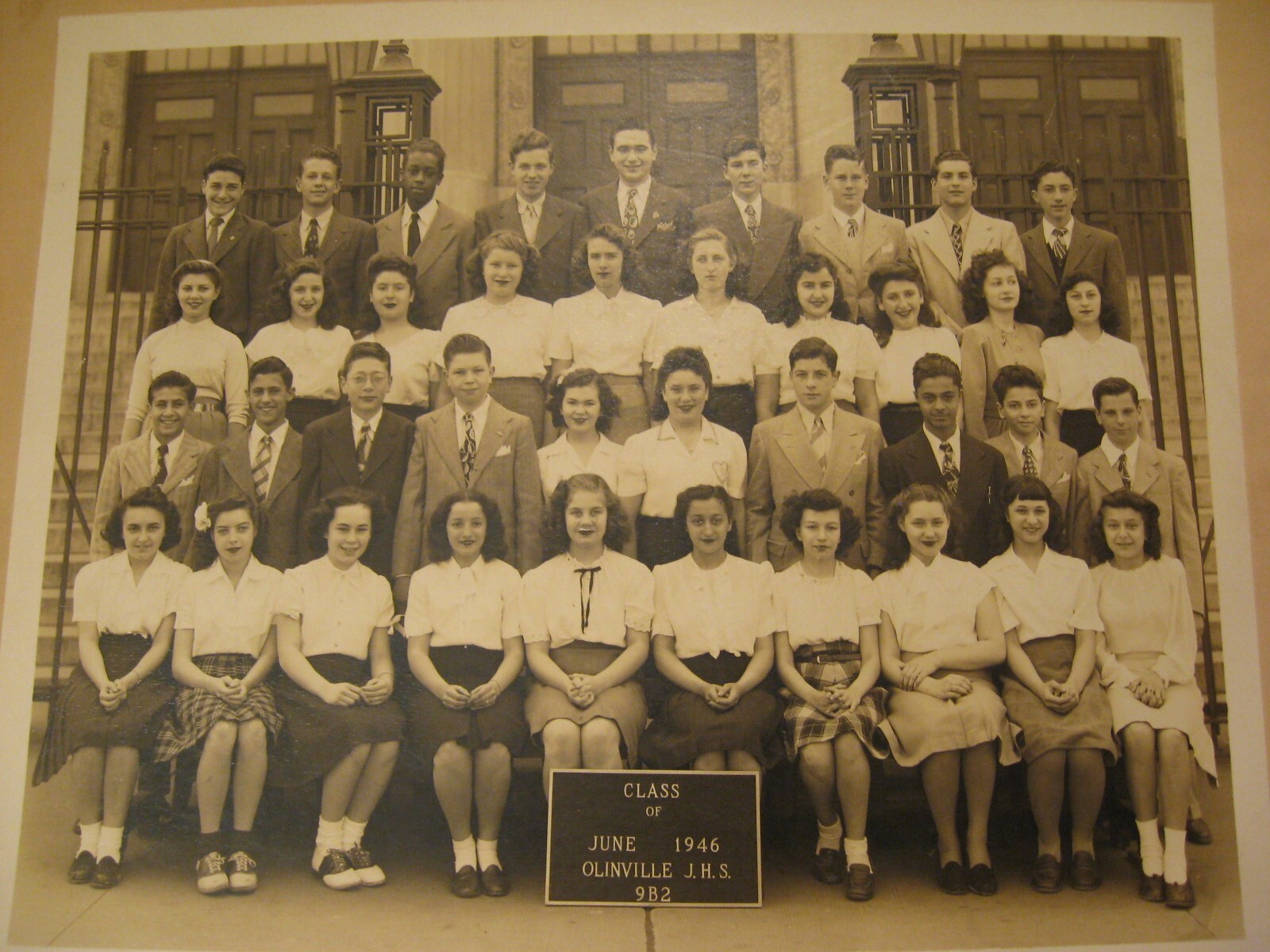 Vntge 1946 Olinville JHS Junior High School Bronx NY Class Photograph Print Vgd