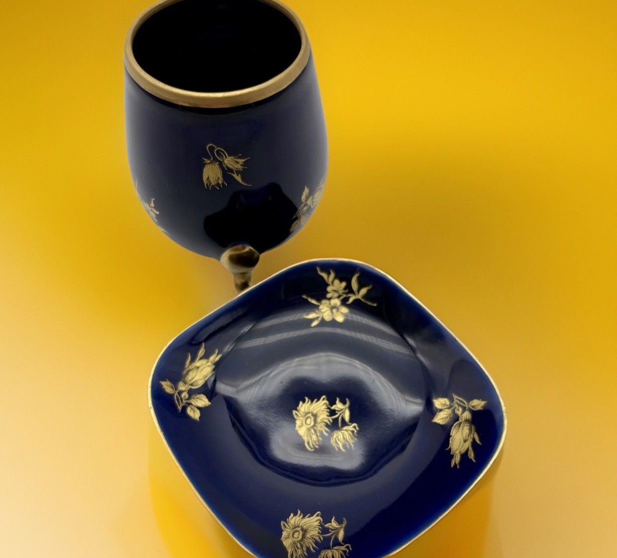 2 Vintage French🇫🇷Limoges Pair Trinket Dishes Cobalt Blue And Gold Chamart MCM