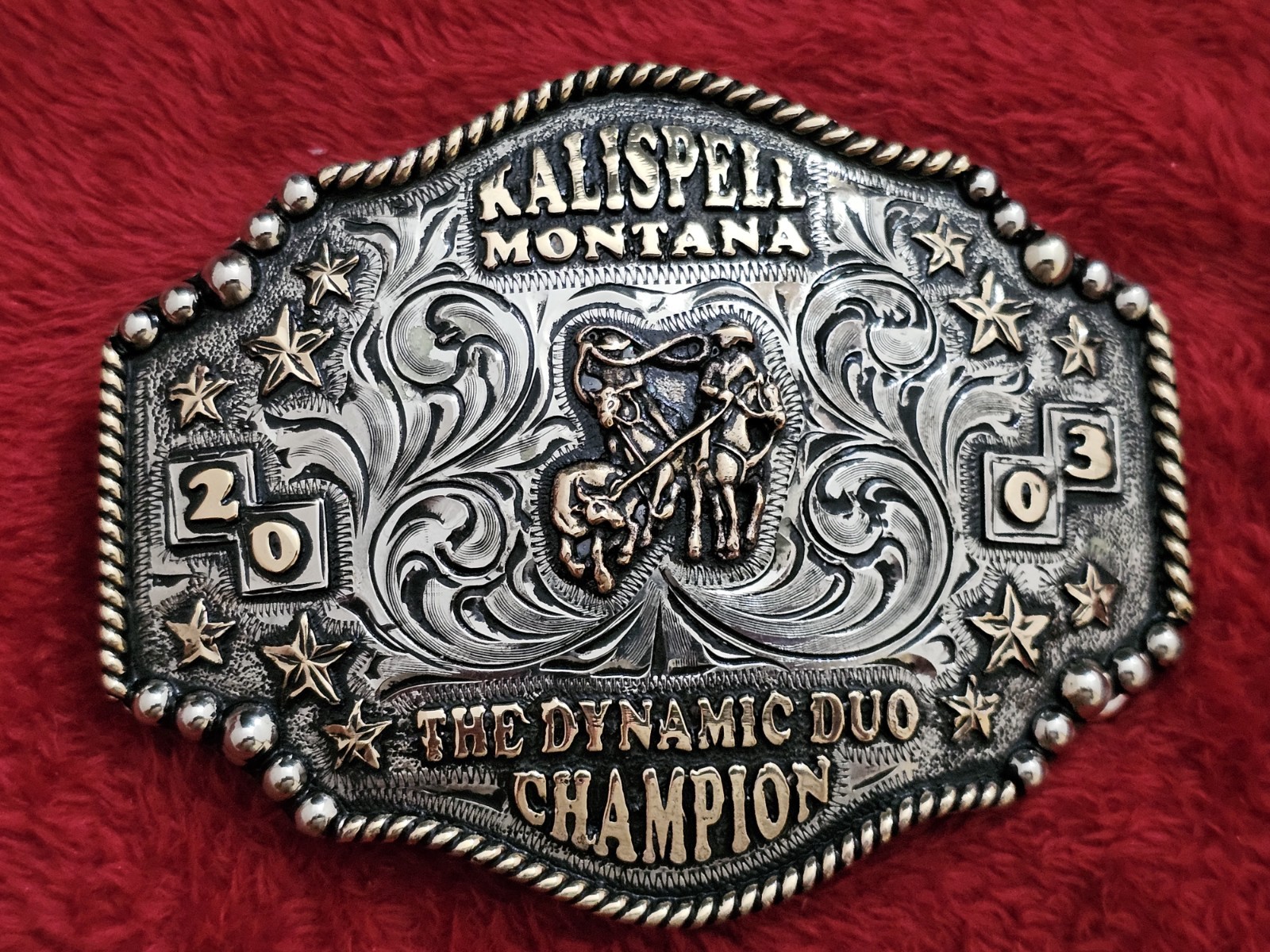 RODEO☆X~TREME☆2003☆Team Roping CHAMPION TROPHY BUCKLE☆Kalispell Montana☆428