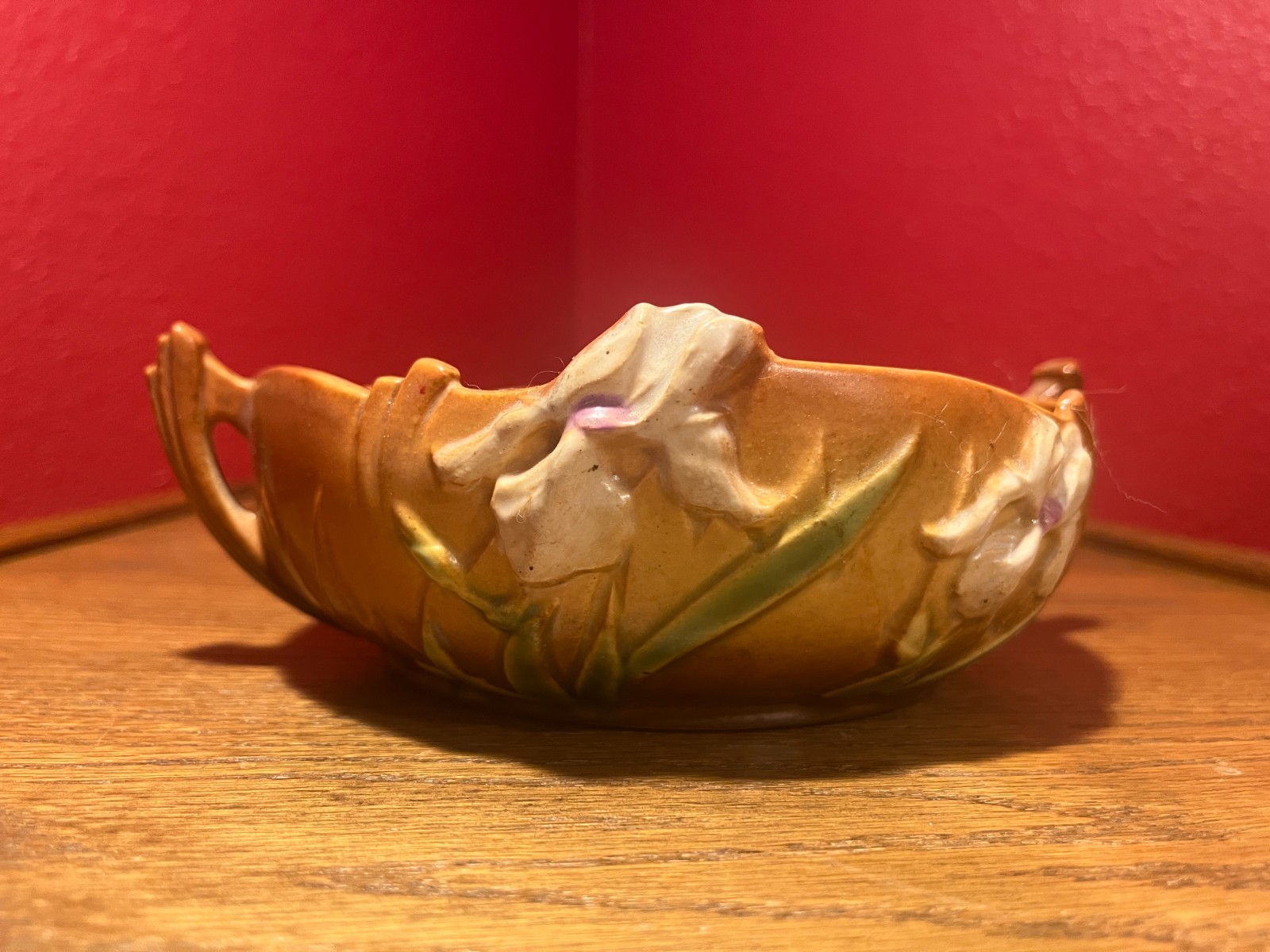 Roseville Pottery Iris Autumn Brown Console Bowl #360-6\