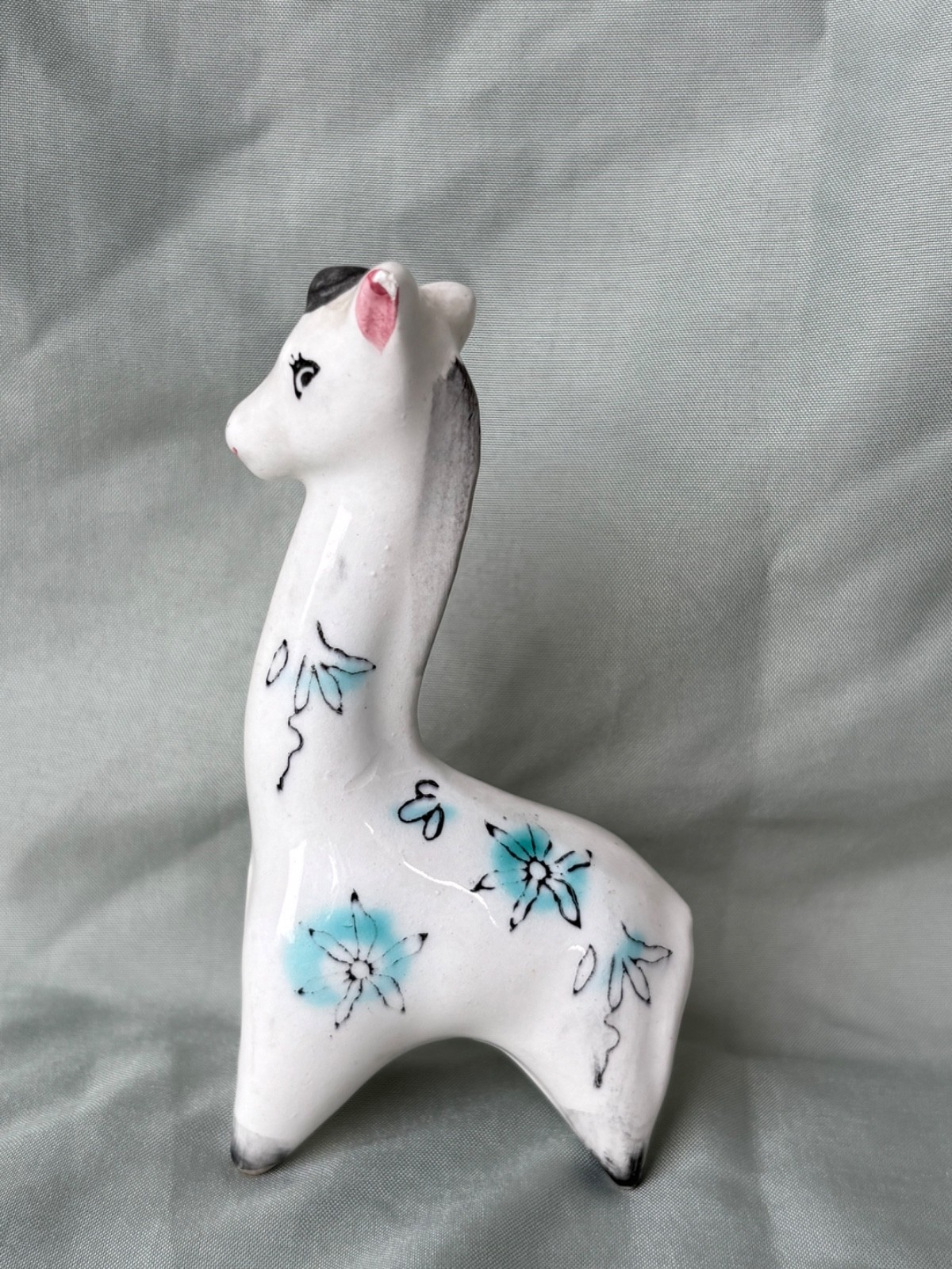 Vintage Stylized Giraffe Figurine 1940’s 1950’s  Blue Painted Flowers