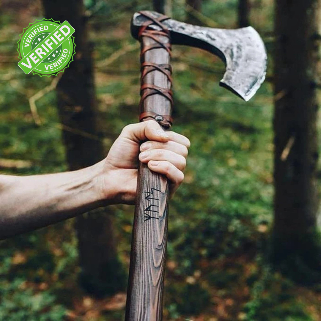 Handmade Viking Axe Hand Forged Carbon Steel Battle Axe Wooden Handle Norse axe
