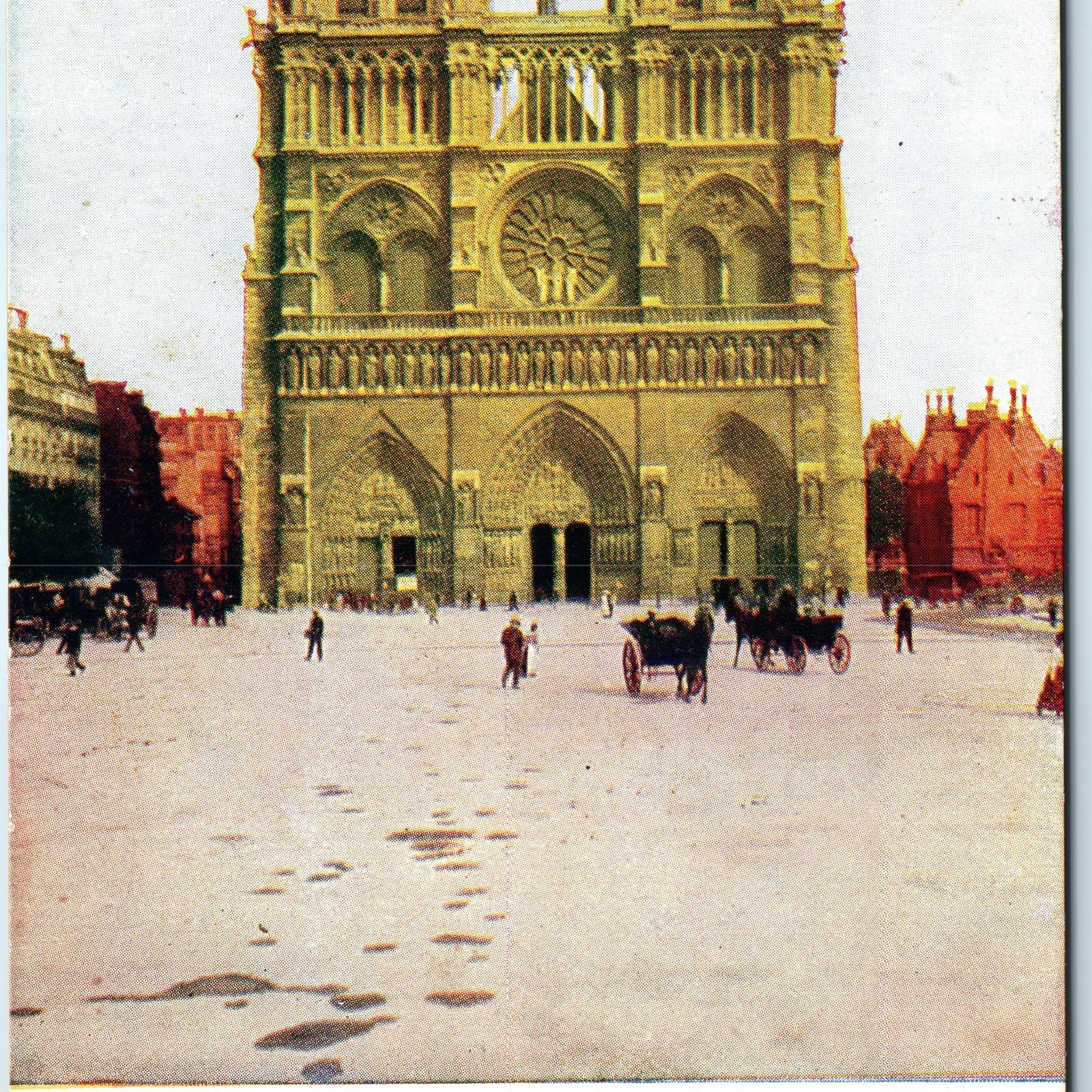 c1900s Paris France Notre Dame Cathedral Gothic Tower Square Horse Carriage A356