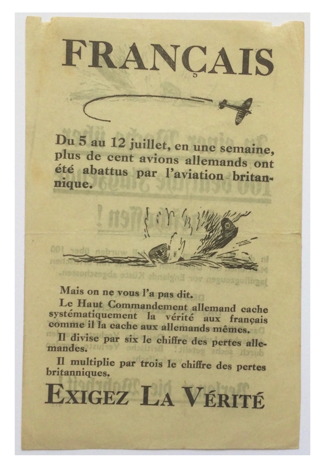 Original WW2 British Aerial Leaflet - Code EH.412 - 19410 - Rare Bilingual