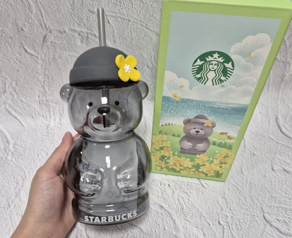 STARBUCKS Korea 2024 Jeju Bearista Bears Glass Cold Cup Venti 20oz Straw Cup
