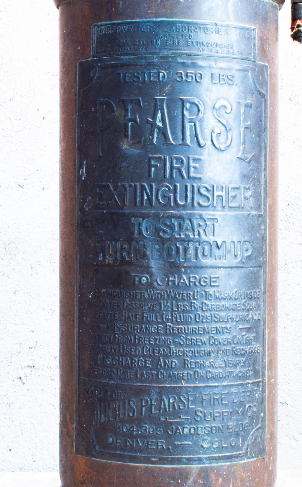 Vintage Julius Pearse Fire Extinguisher Antique Copper Brass Empty