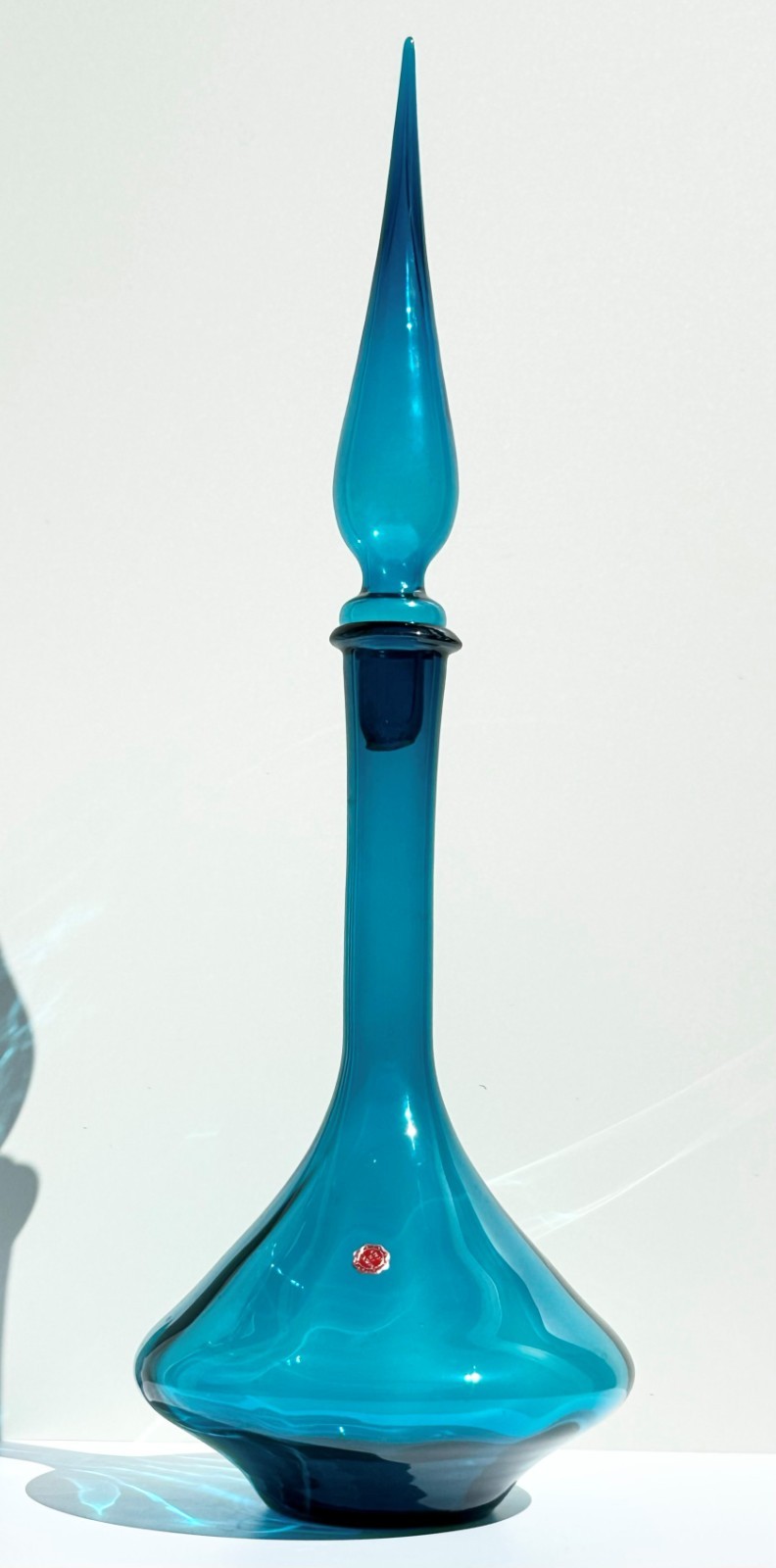 Vintage Empoli Blue Optic Glass Genie Bottle Decanter -Rare Shape-MCM