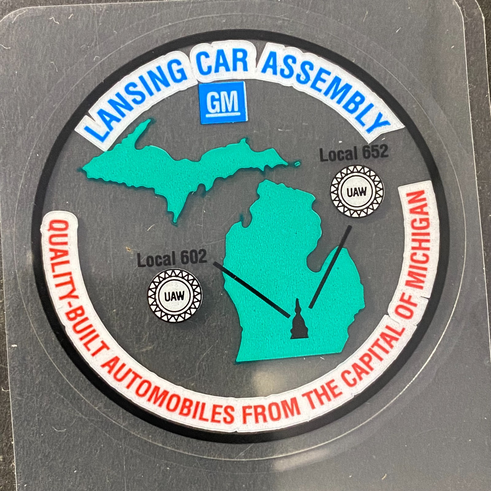 GM Lansing Car Assembly UAW 602 & 652 Map Clear Window Sticker 1 3/4\
