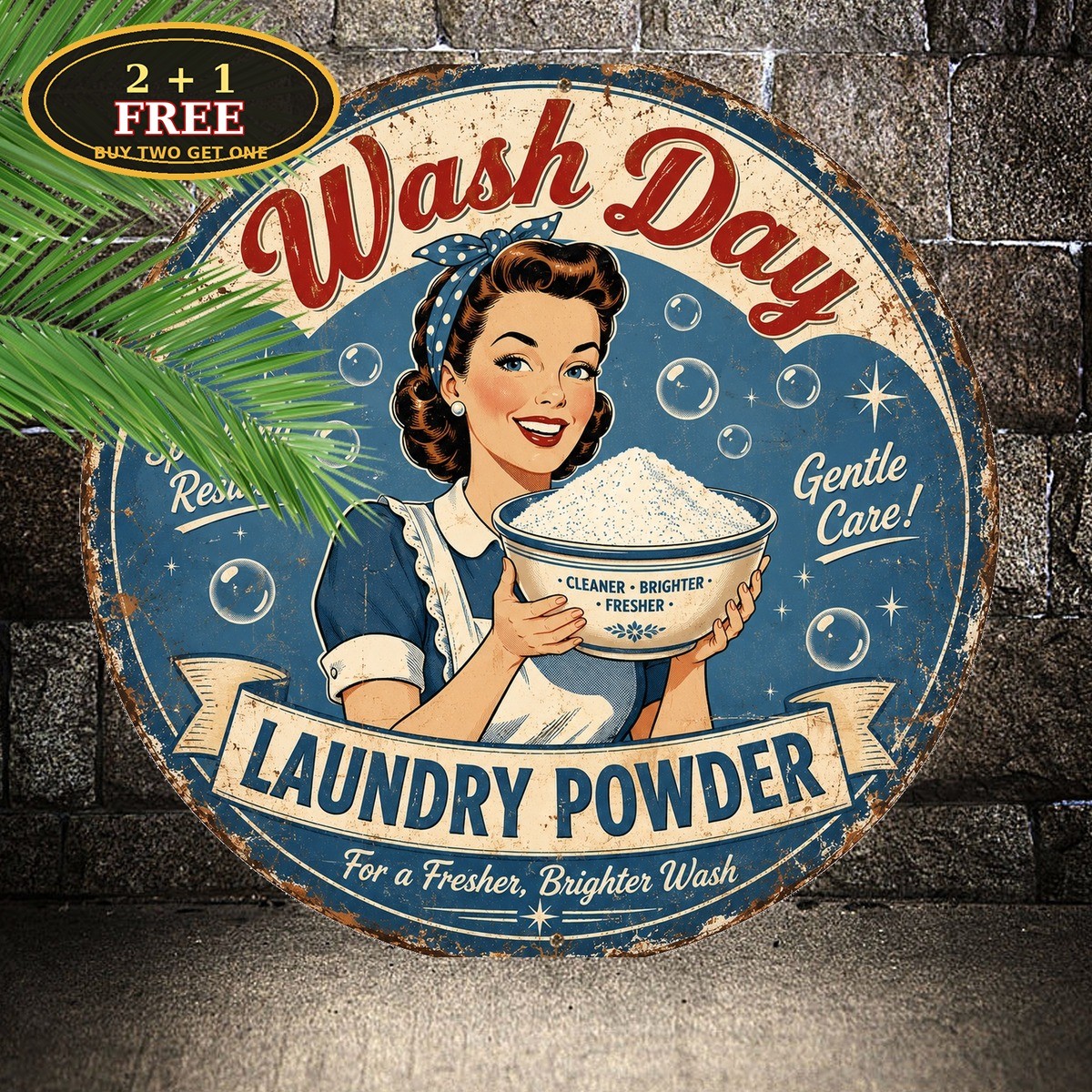 Vintage Laundry Detergent Sign Retro Washing Soap Room Round Metal Plaque 8x8