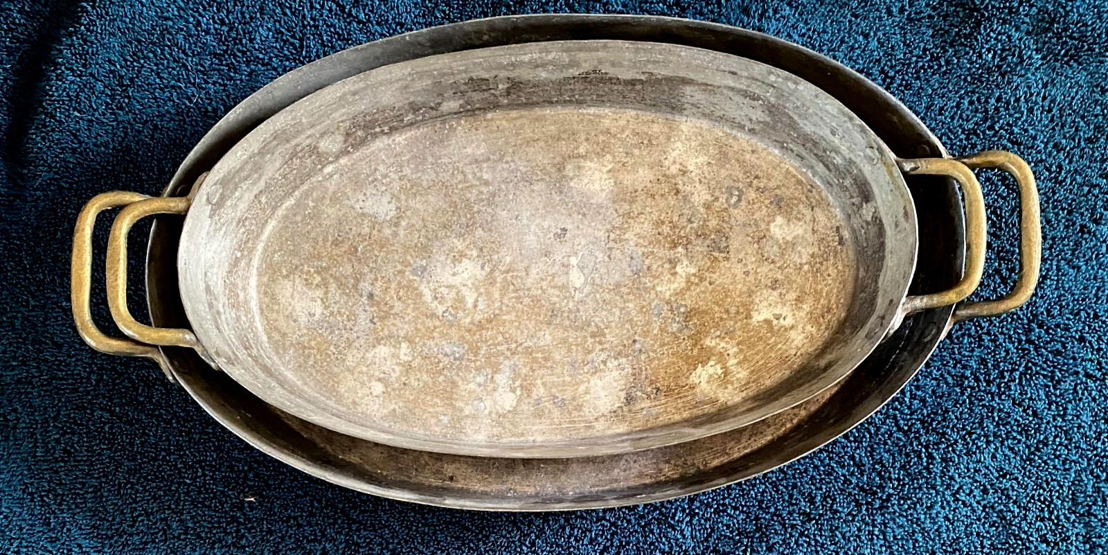 VTG ANTIQUE LATE 1800'S COPPER NESTING AU GRATIN BAKING PANS 15.5