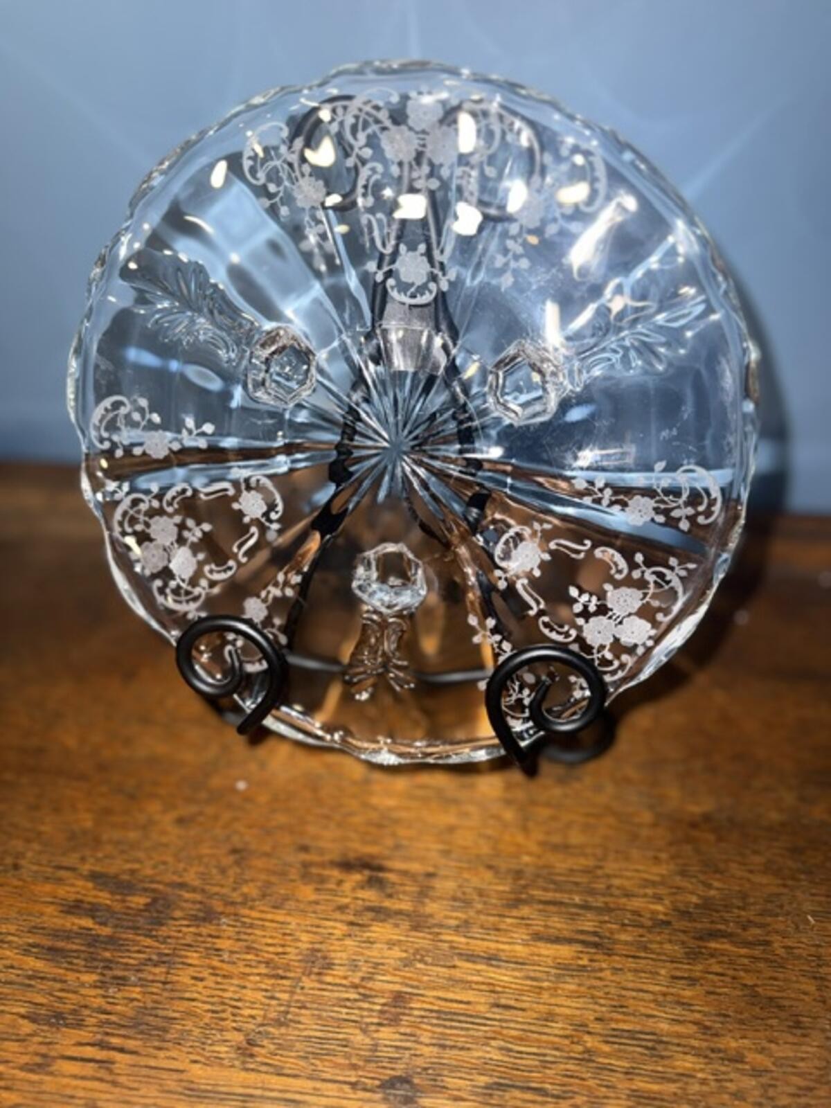 Vintage Fostoria Baroque Meadow Rose Etched Glass 3-footed Tidbit Tray