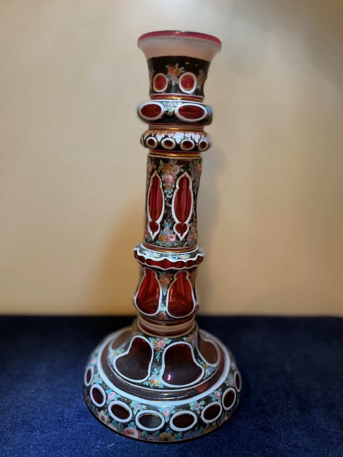 Antique Bohemian Cranberry Overlay Glass Candlestick Moser Antique Bohemian Cranberry Overlay Glass Candlestick Moser