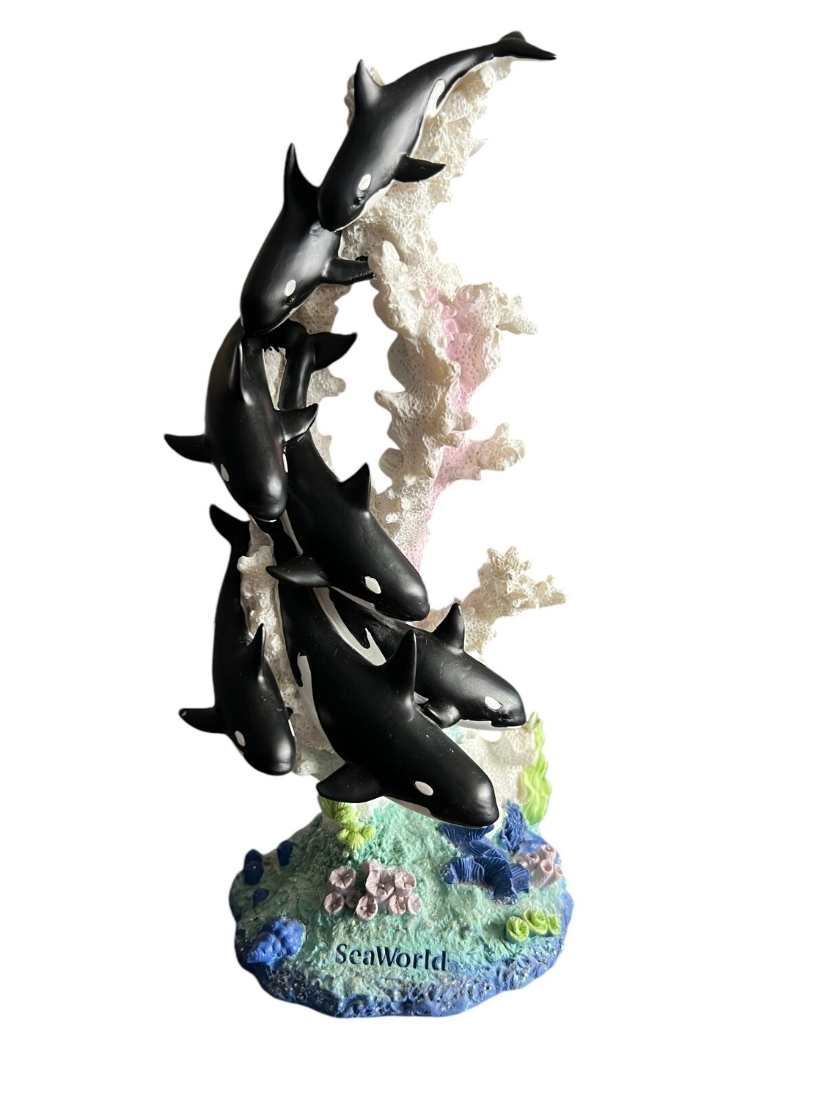 Vintage Seaworld Family Of Orca Whales Shamu On White Coral 10\