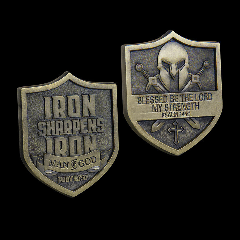 NEW 1pcs Shield IRON SHARPENS MAN OF GOD Commemorative Challenge Collection Coin
