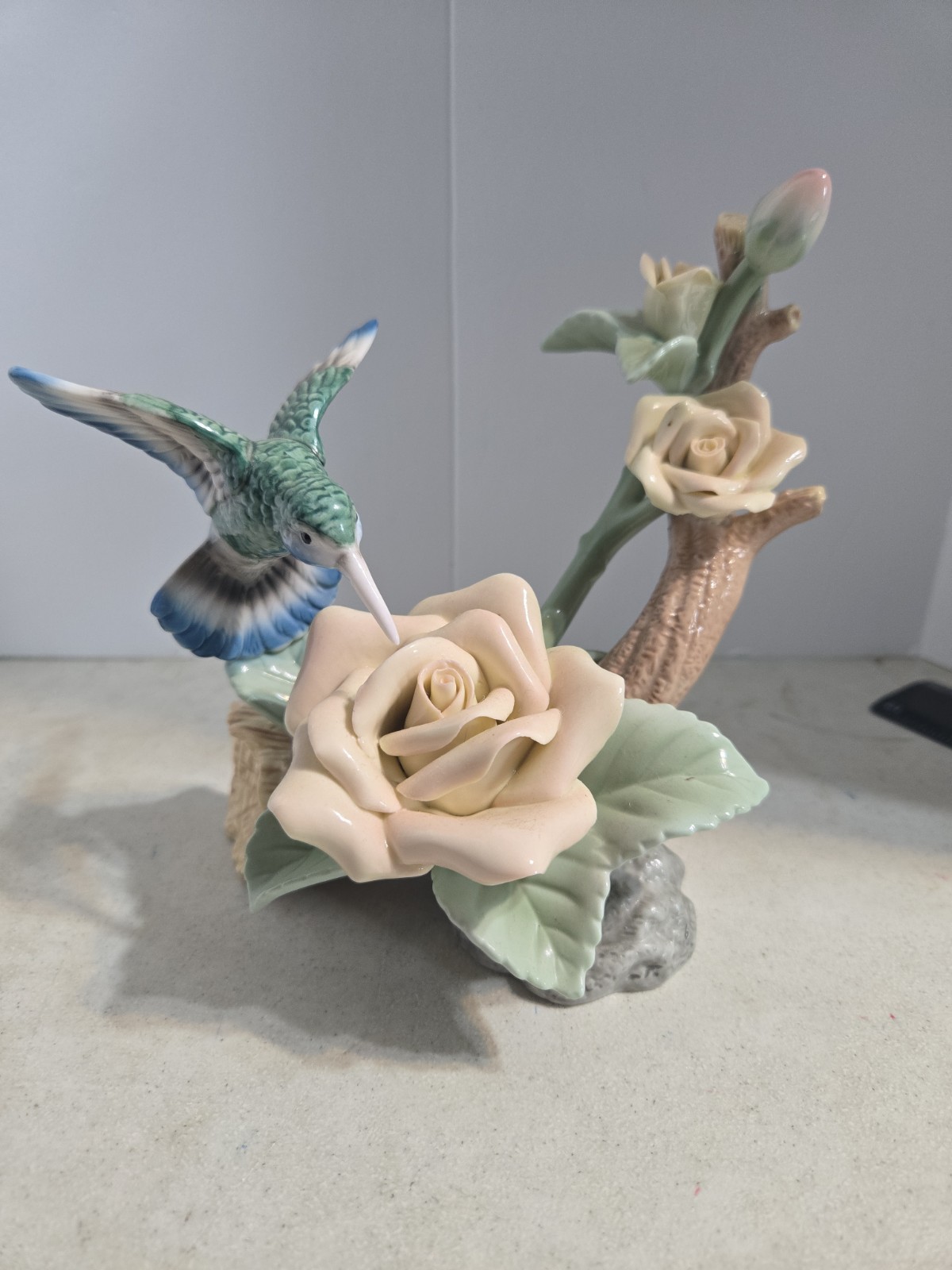 Hummingbird Floral Porcelain Figurine Vintage 6 Inches Tall