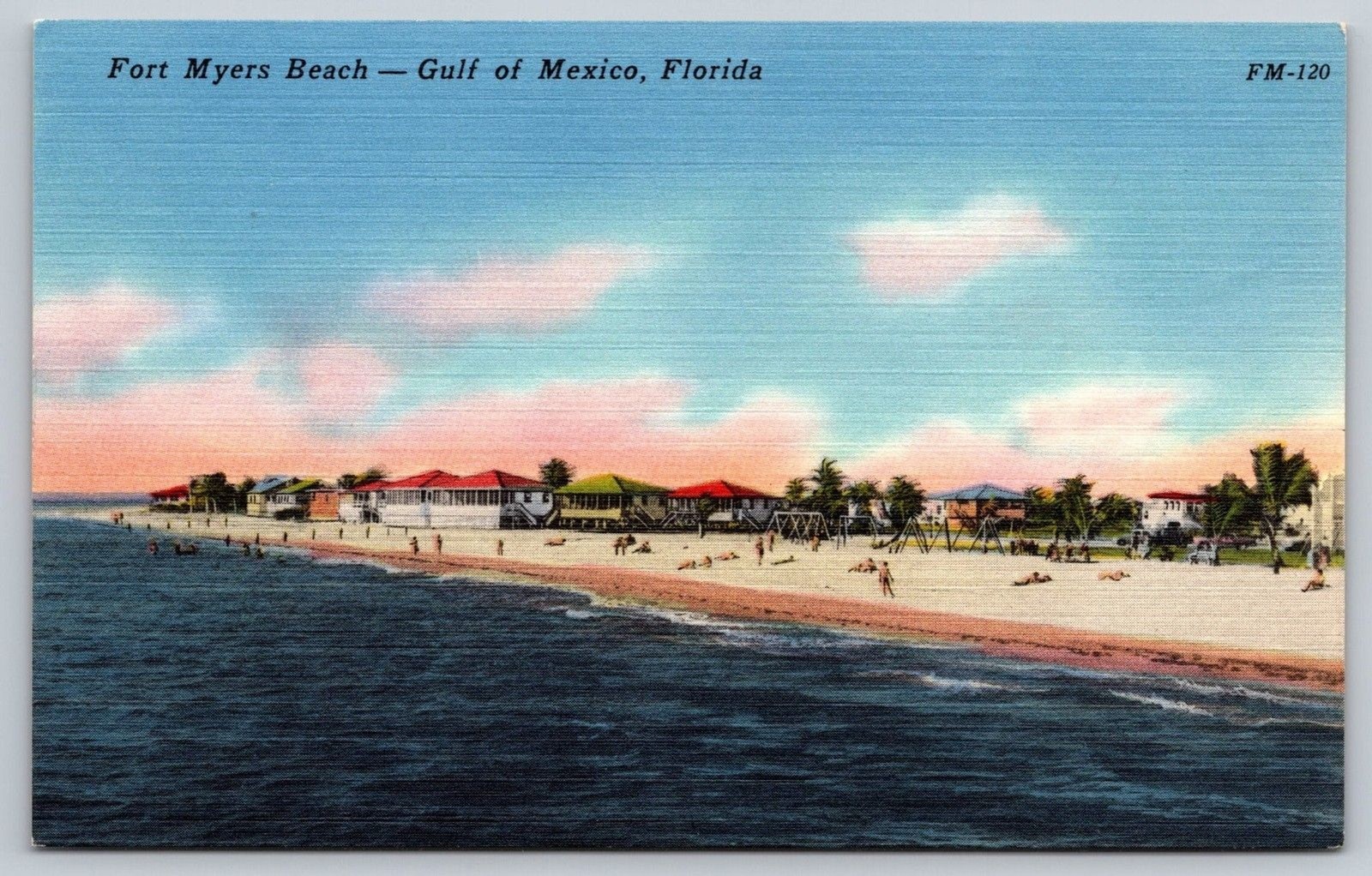 Vintage Fort Myers Beach FL Postcard Gulf of Mexico Linen Tichnor FM-120 Unused