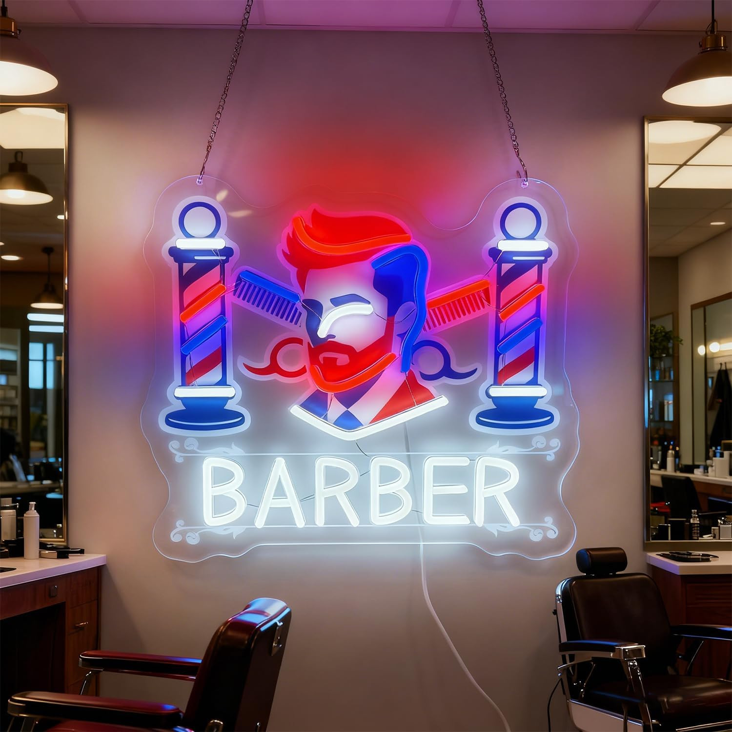 LED Neon Barbershop Sign Light up Barber Shop Lights Signs for Hair Salon