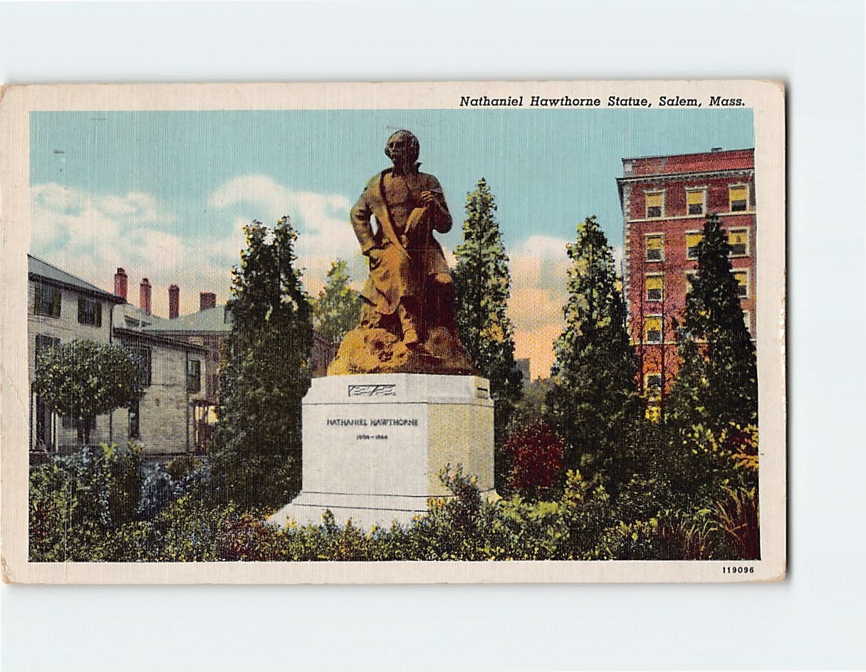 Postcard Nathaniel Hawthorne Statue Salem Massachusetts USA North America