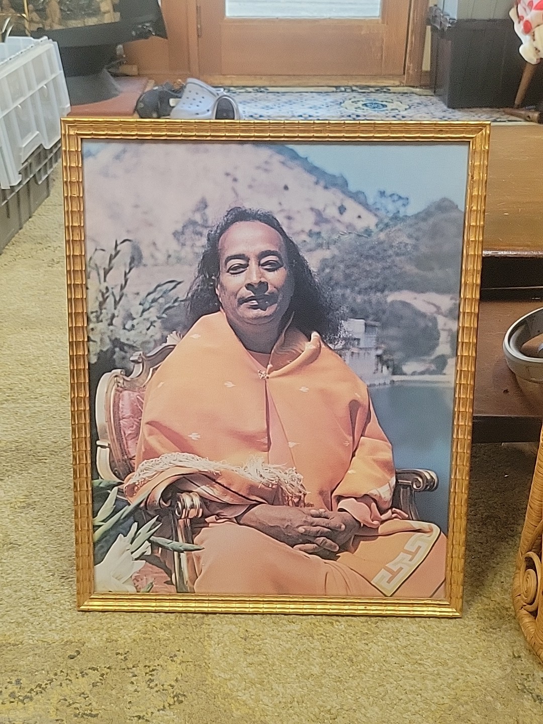 Beautiful Vintage MCM Paramahansa Yogananda Framed Portrait Guru Yogi Yoga 21x17