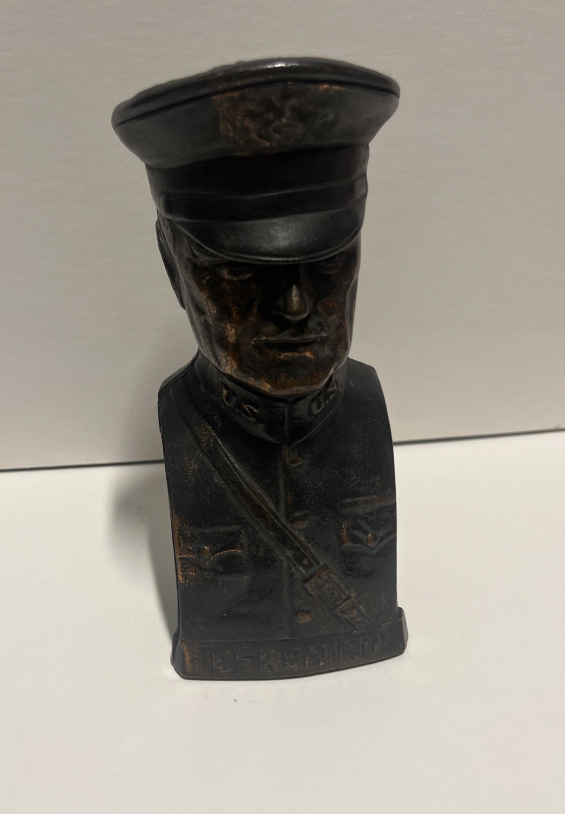 General Pershing WWI Cast Iron Bust Bank Antique 1918 Military Figure Rare
