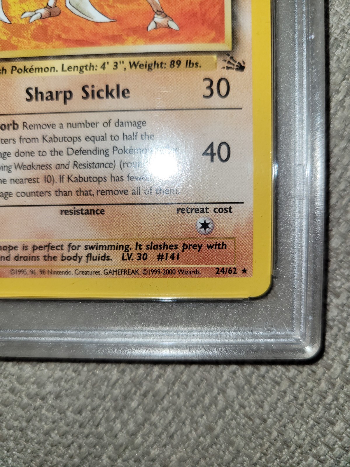 Pokemon Fossil Red Logo 3rd Print Kabutops 24/62 Psa 8